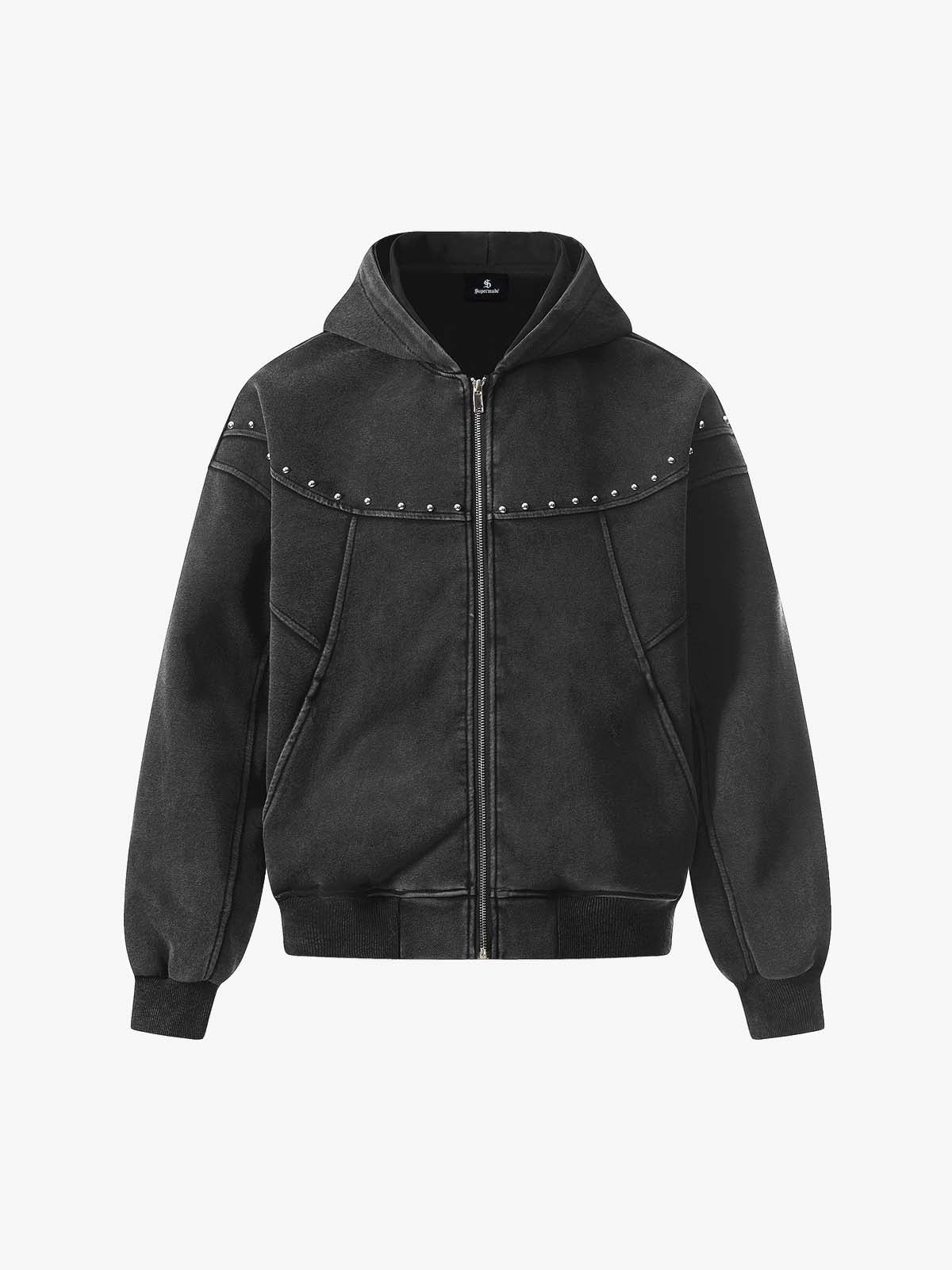 Rivet Detail Fleece Zip Up Hoodie - Image 2