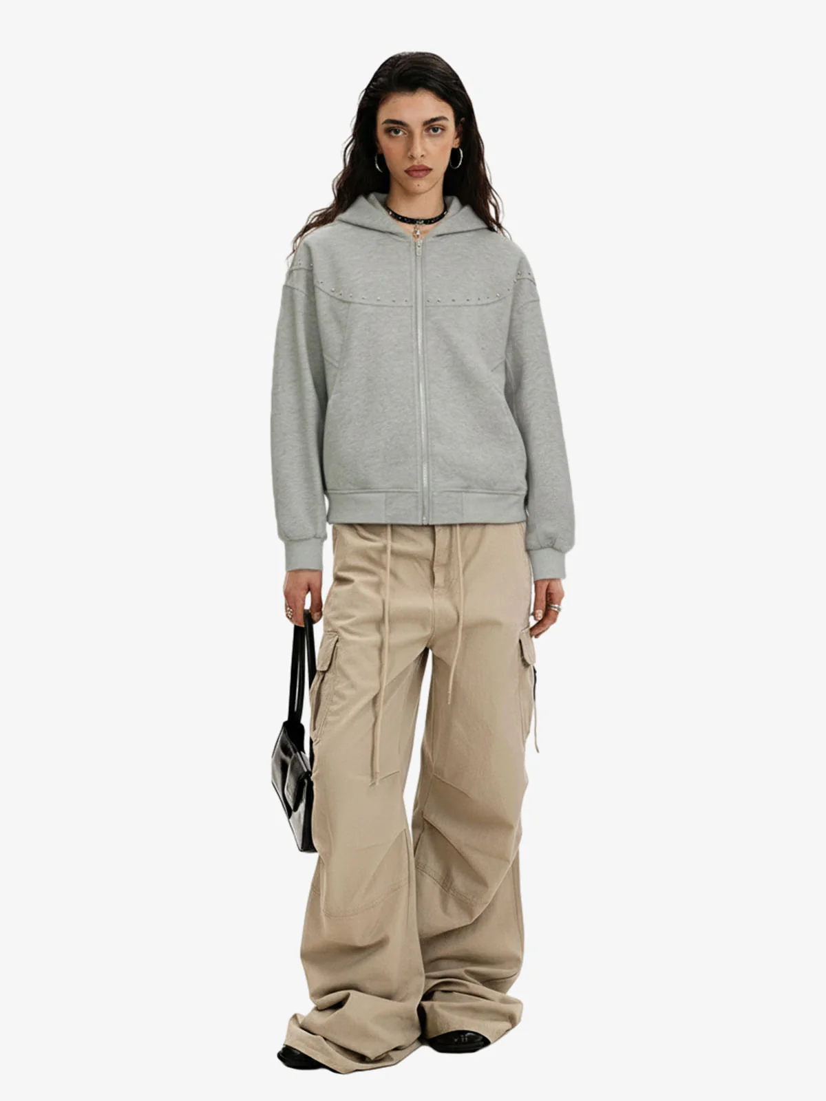 Rivet Detail Fleece Zip Up Hoodie - Image 4