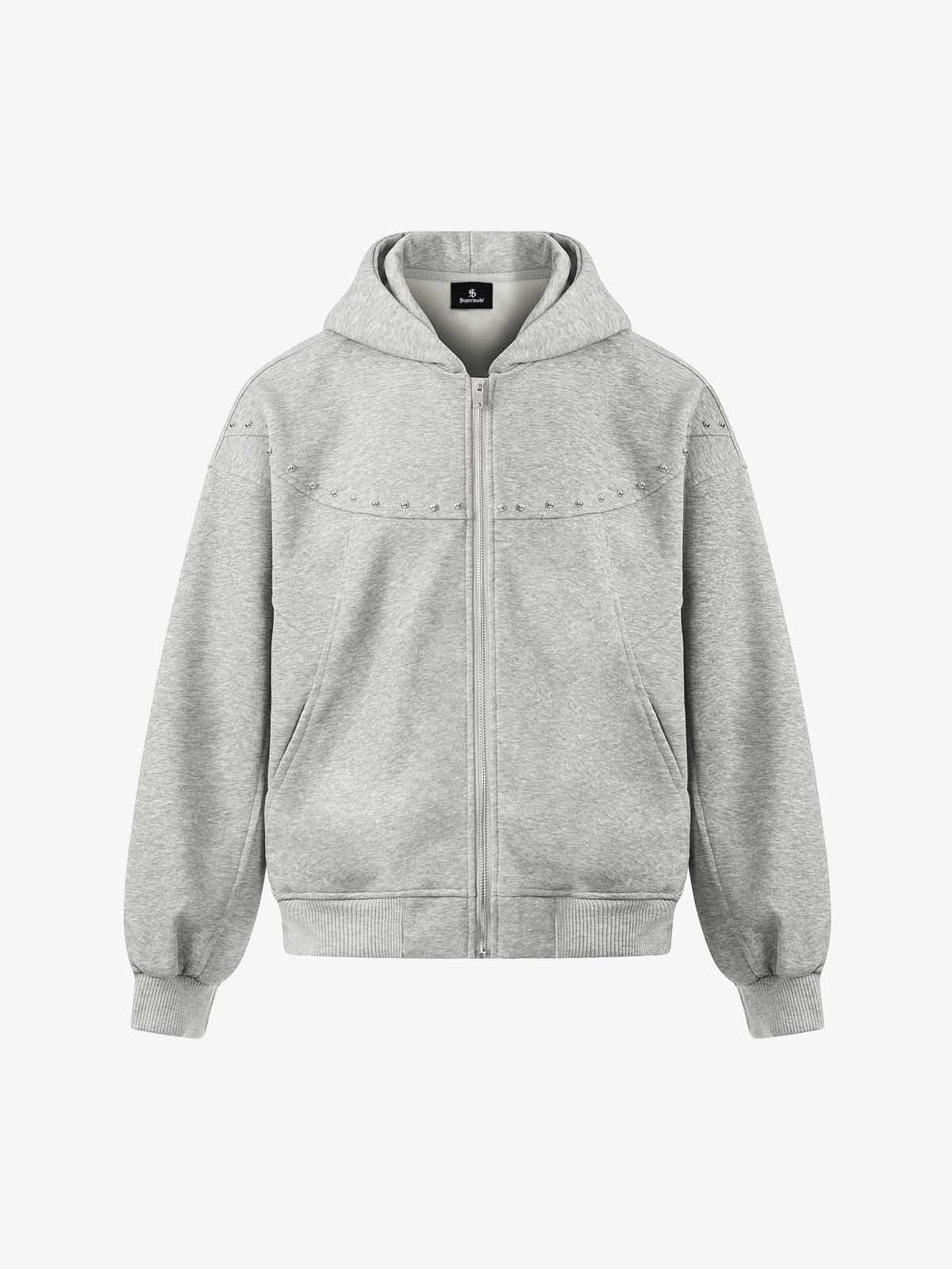 Rivet Detail Fleece Zip Up Hoodie - Image 6