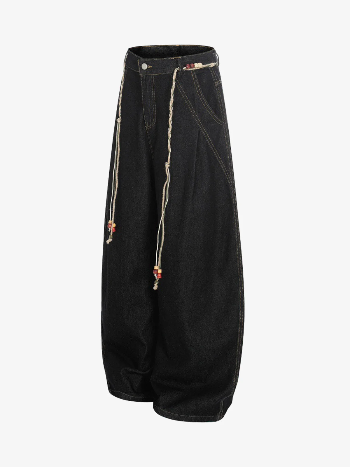 Rope Detail Waist Wide Leg Denim Jeans - Image 2