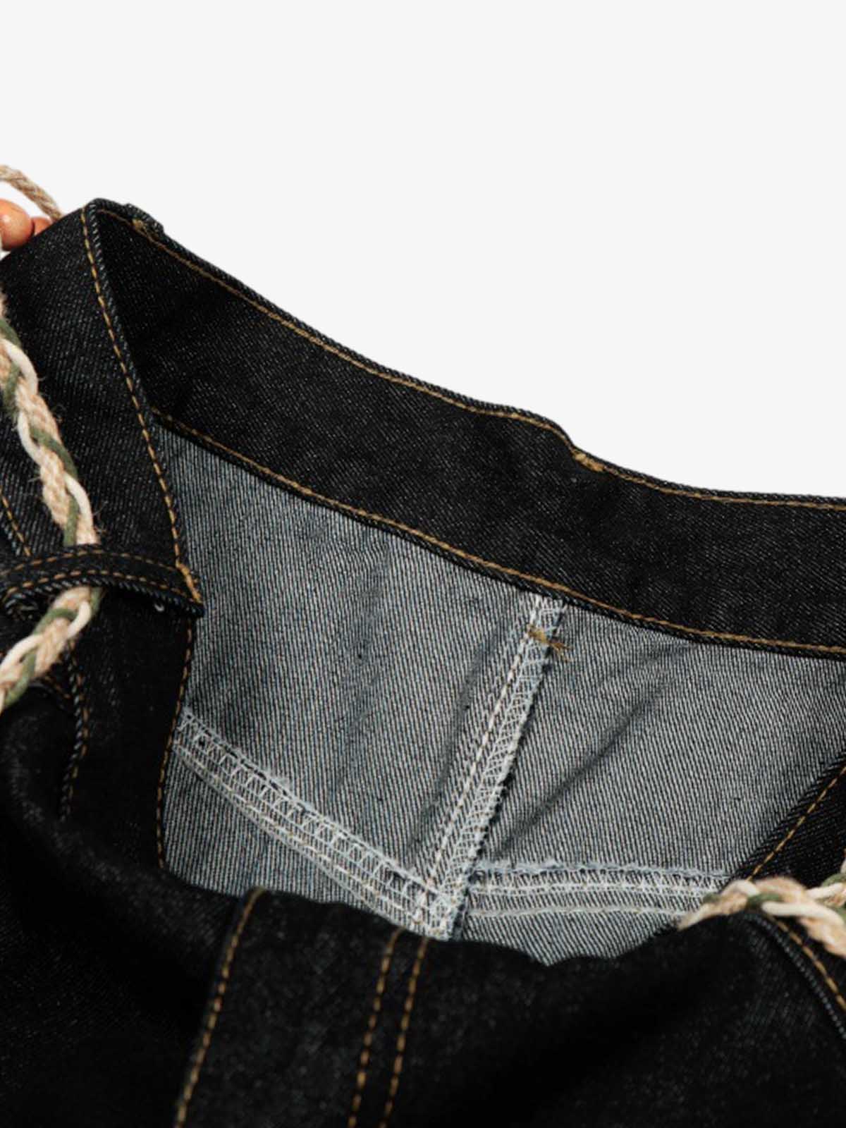 Rope Detail Waist Wide Leg Denim Jeans - Image 4