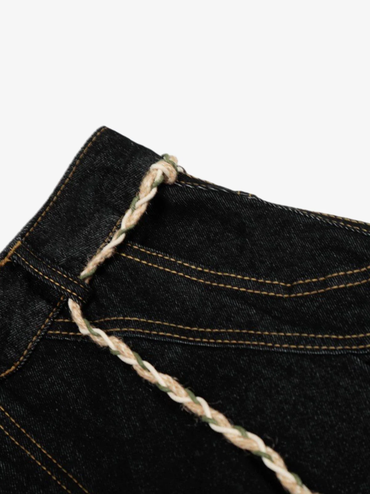 Rope Detail Waist Wide Leg Denim Jeans - Image 6