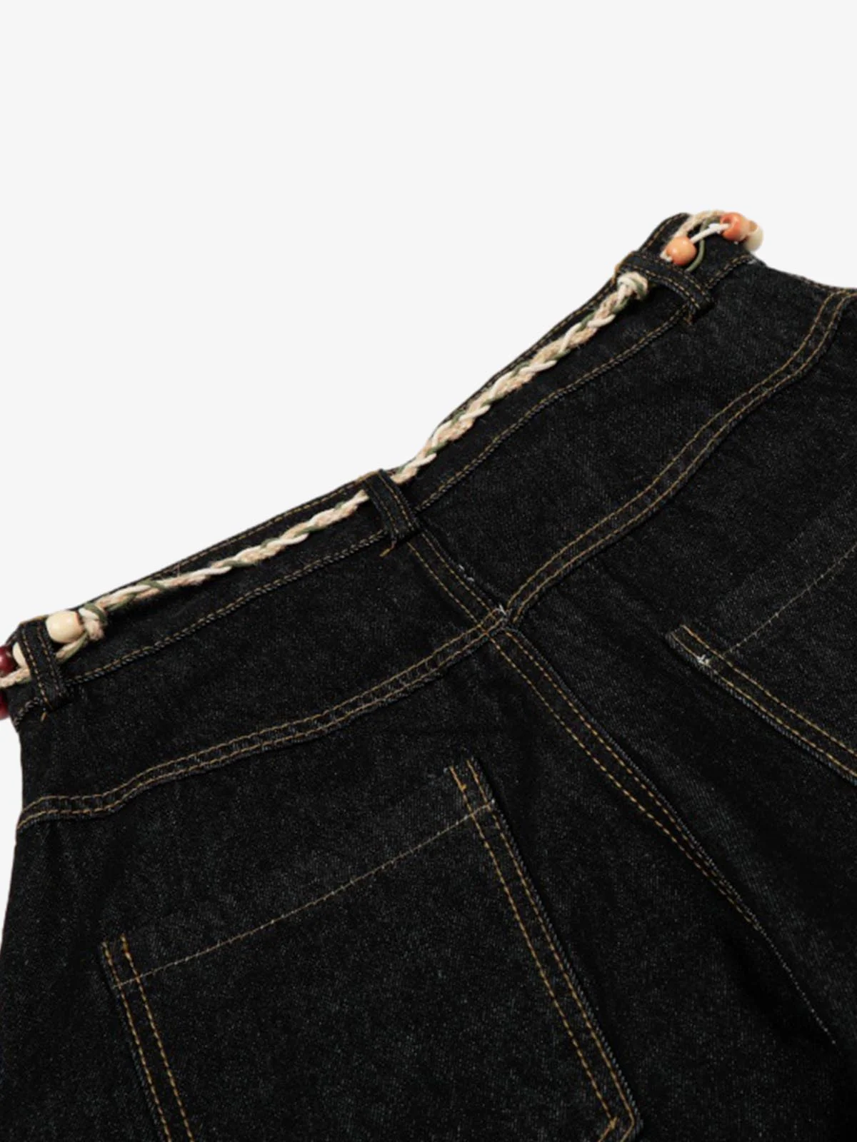Rope Detail Waist Wide Leg Denim Jeans - Image 7