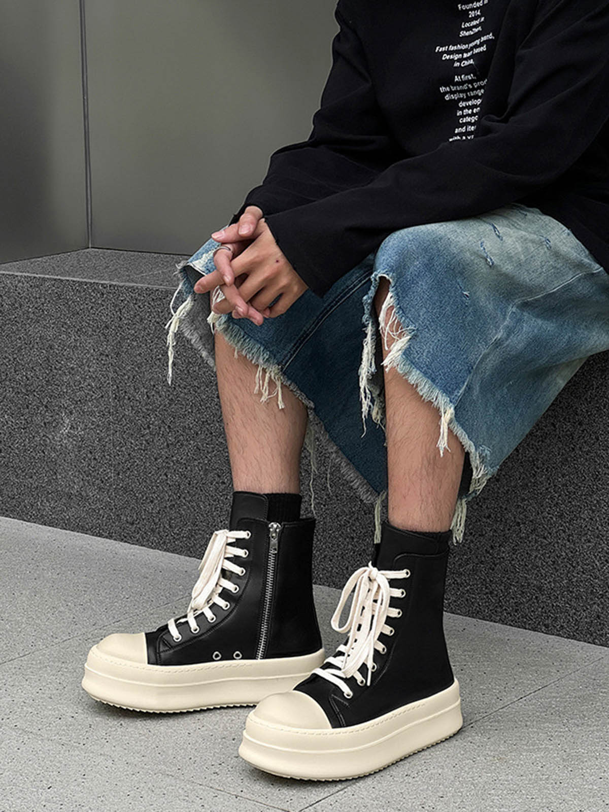 Rubber Sole High-Top Side Zipper Platform Sneakers - 2273 - Image 2
