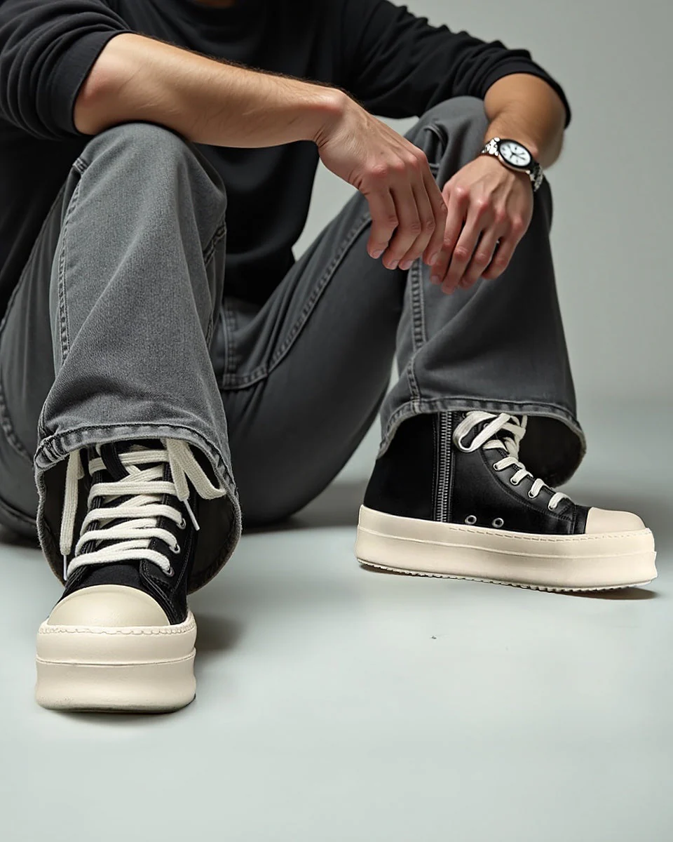Rubber Sole High-Top Side Zipper Platform Sneakers - 2273 - Image 3