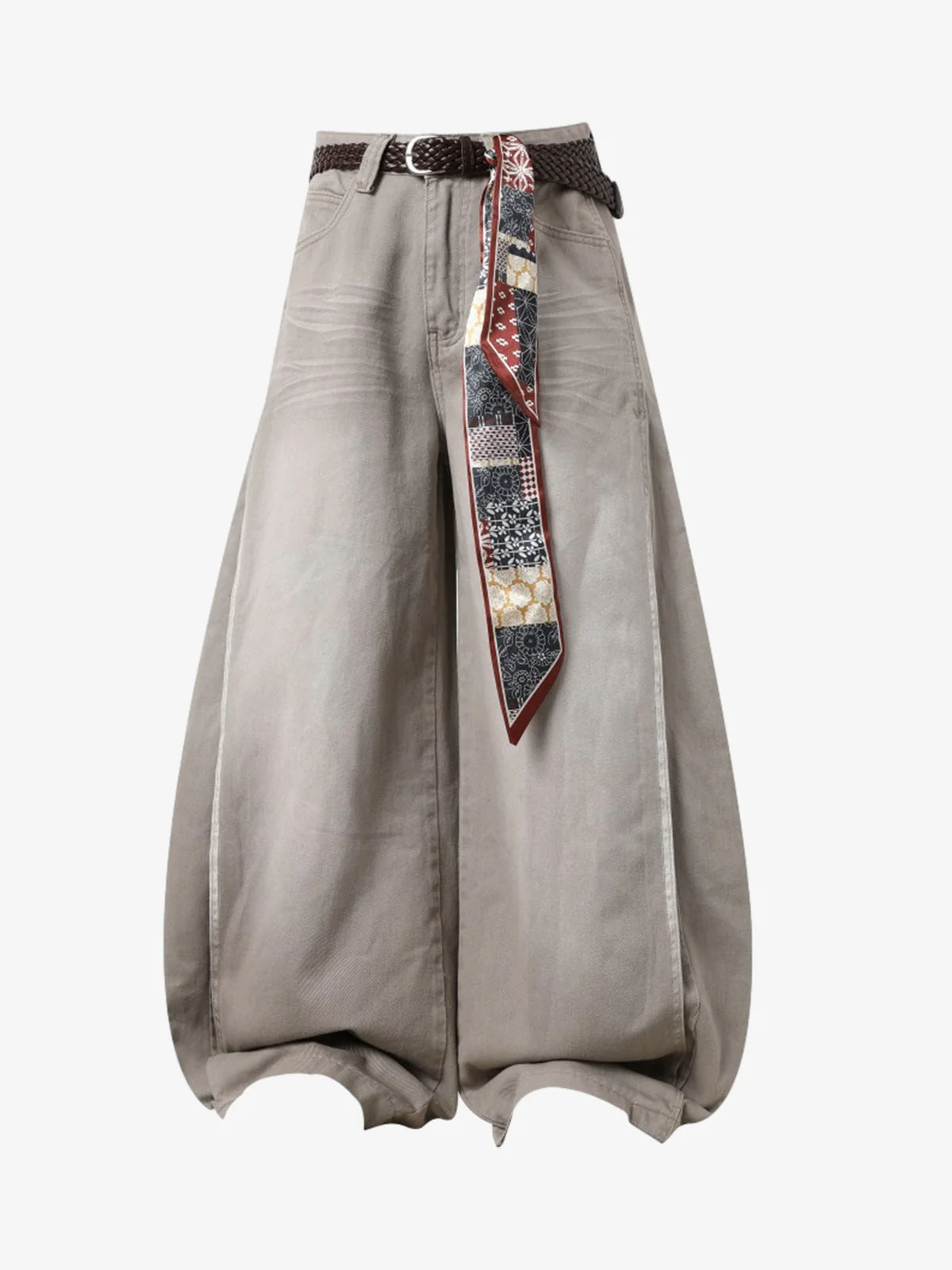 Scarf Belt Detail Balloon Wide Leg Jeans
