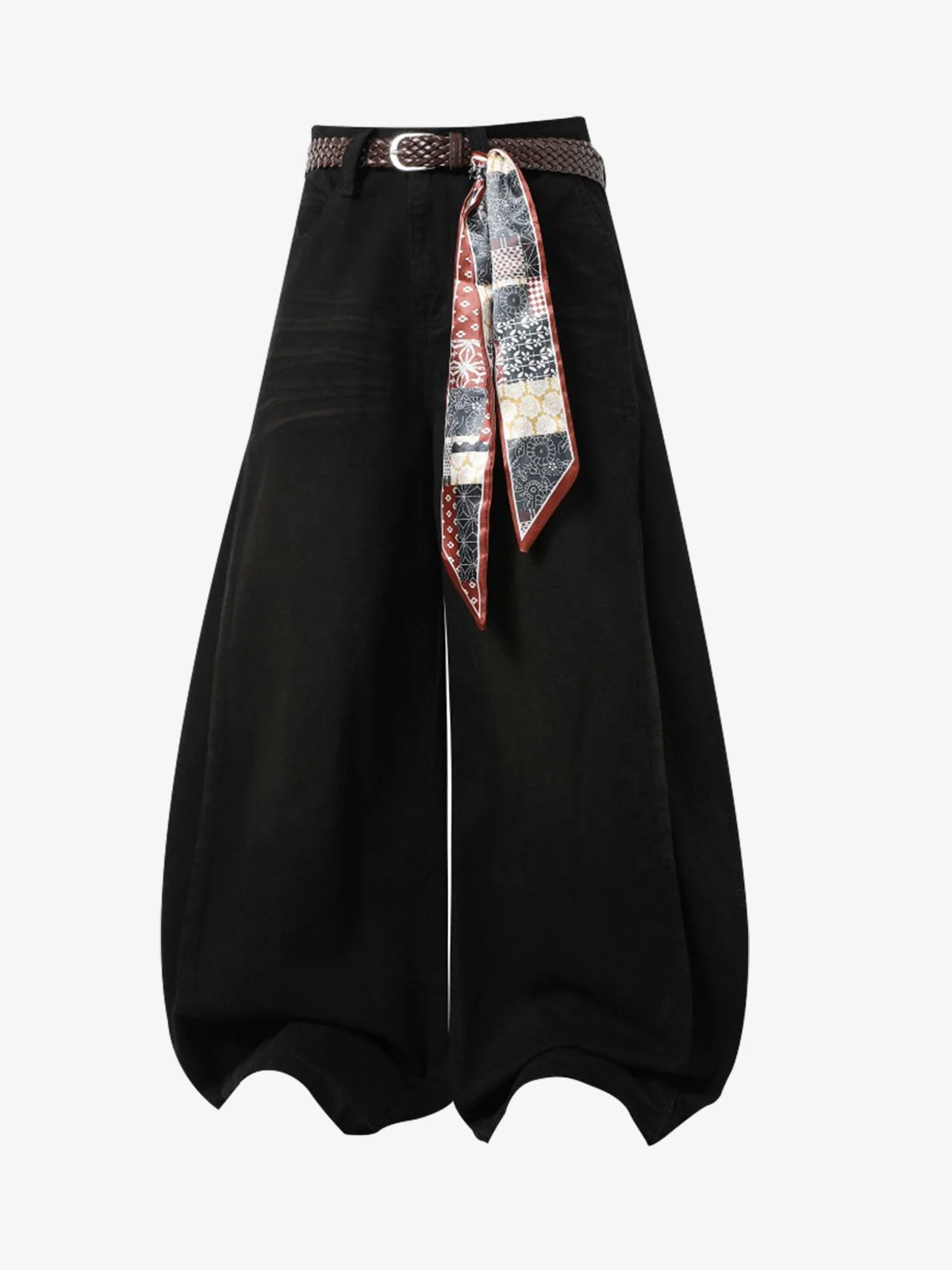 Scarf Belt Detail Balloon Wide Leg Jeans - Image 2