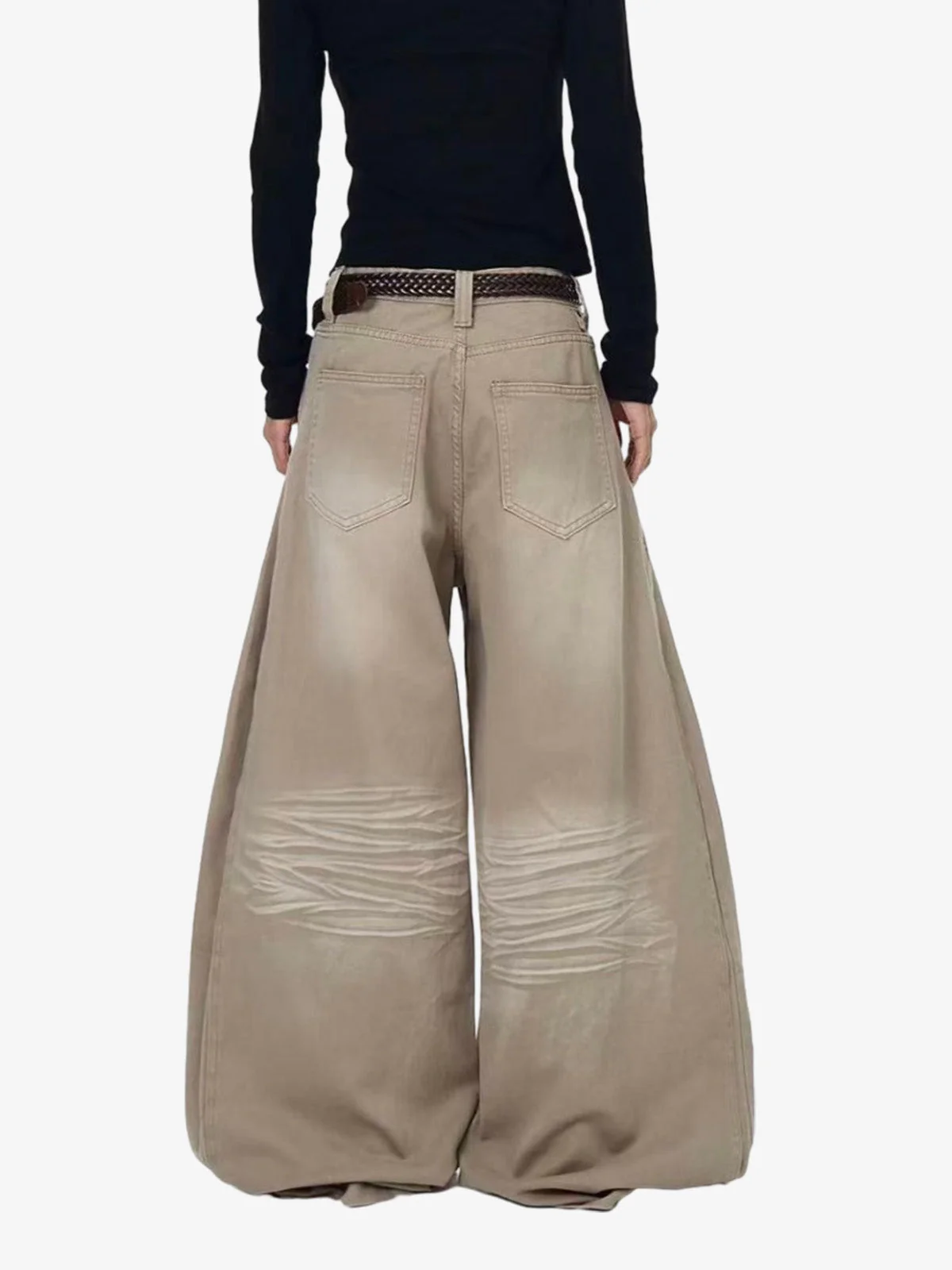 Scarf Belt Detail Balloon Wide Leg Jeans - Image 4