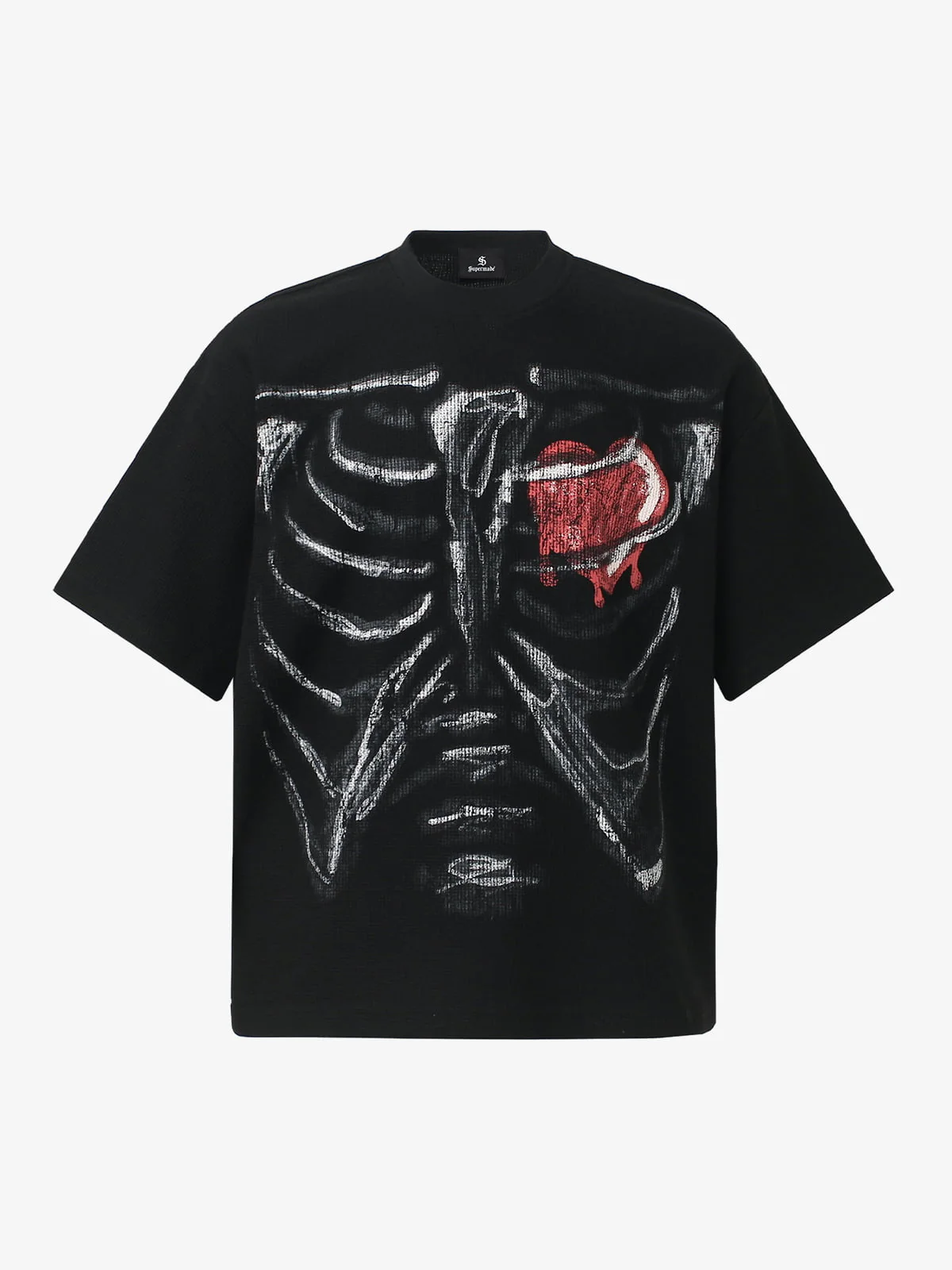 Skeleton & Melted Heart Graphic Waffle Knit T-Shirt - Image 2
