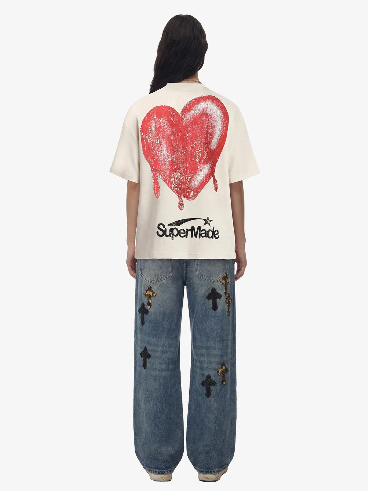 Skeleton & Melted Heart Graphic Waffle Knit T-Shirt - Image 8