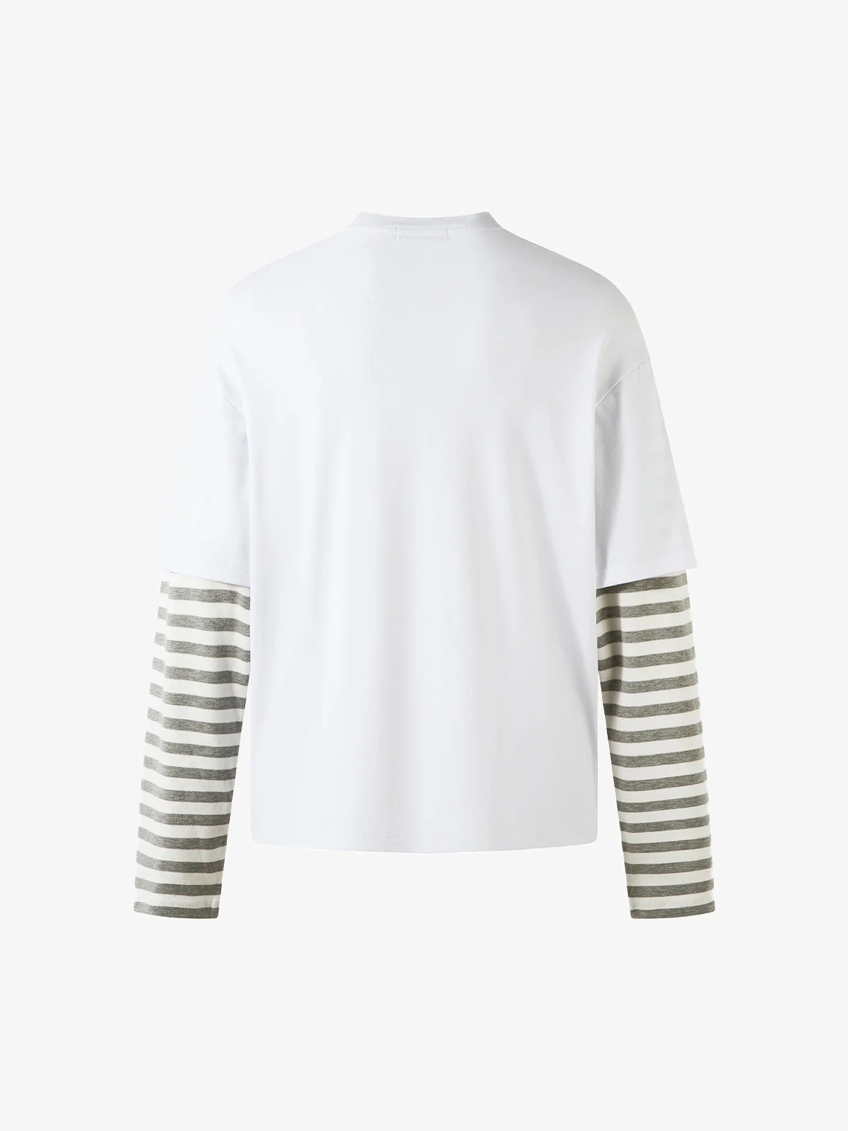 Cartoon Print Striped Sleeve Faux Two-Piece Long-Sleeve T-Shirt - Image 10