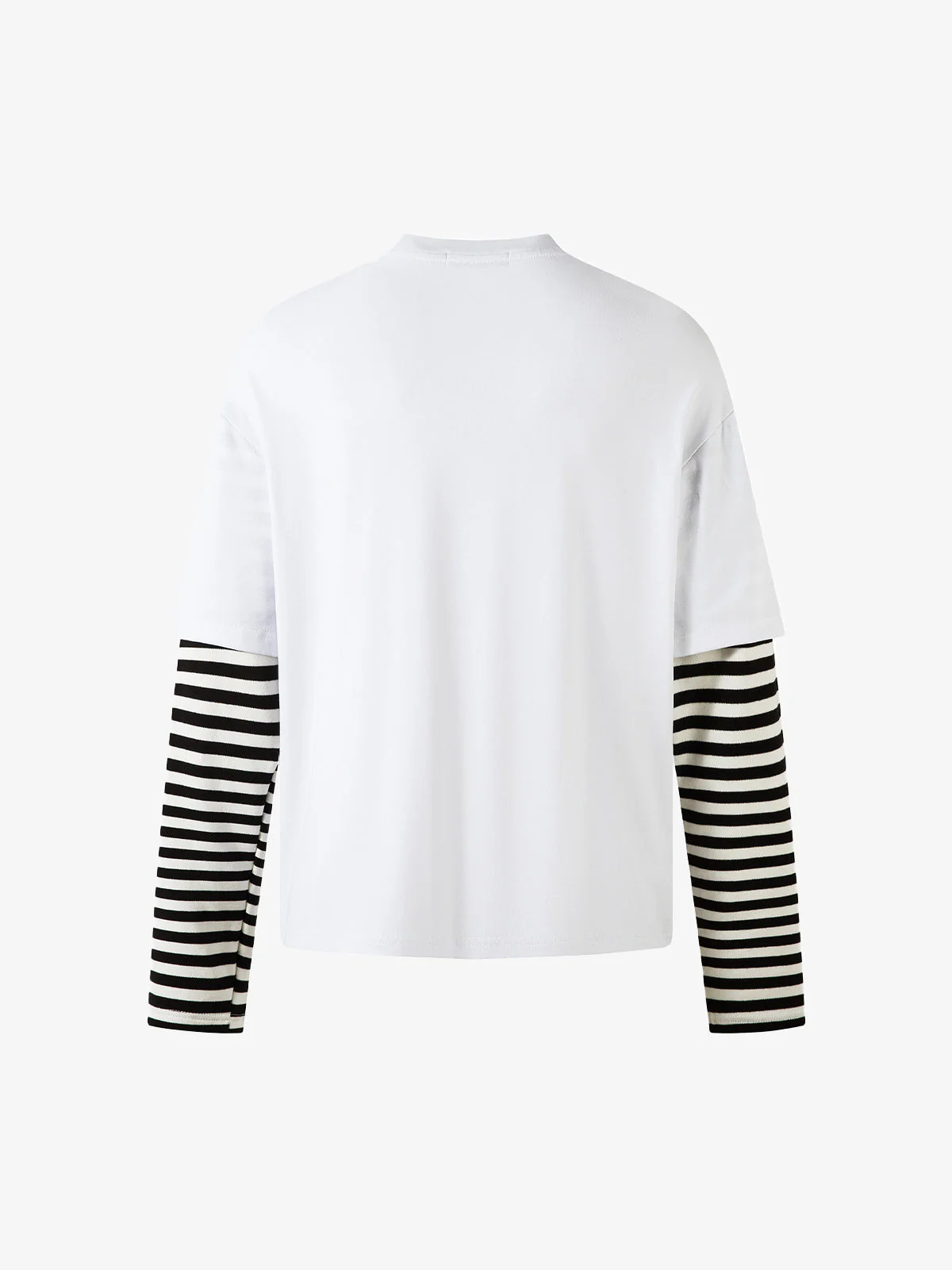 Cartoon Print Striped Sleeve Faux Two-Piece Long-Sleeve T-Shirt - Image 9