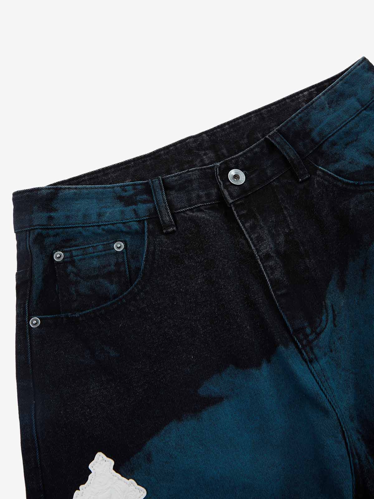 Smoke Fade Wash Cross Patch Baggy Denim Jeans - Image 8