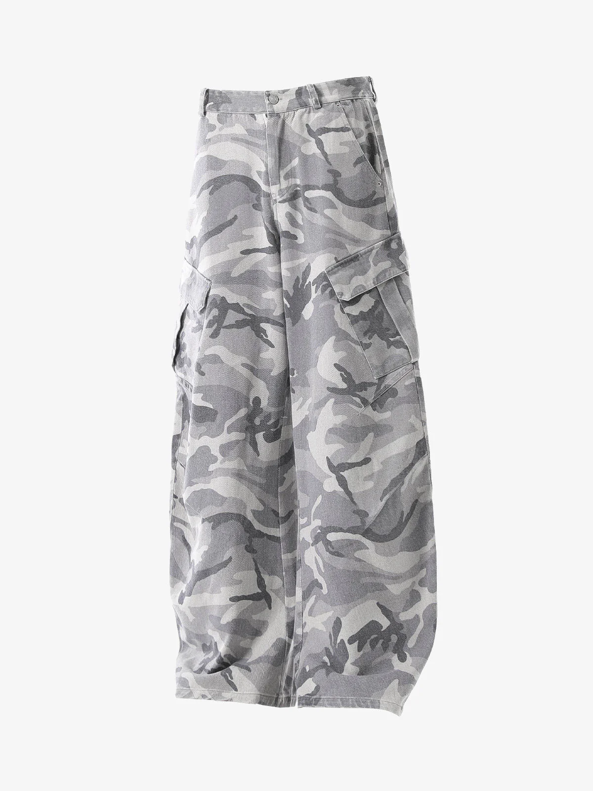 Woven Snow Camouflage Machete Wide-Leg Cargo Barrel Pants - Image 9