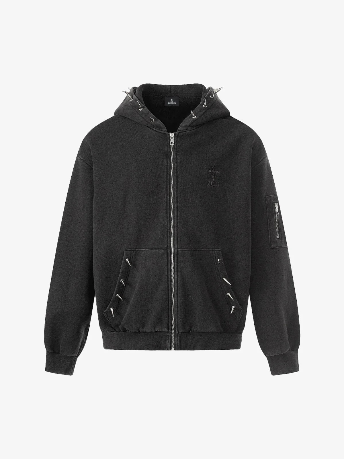 Spike Stud Detail Zip Up Hoodie
