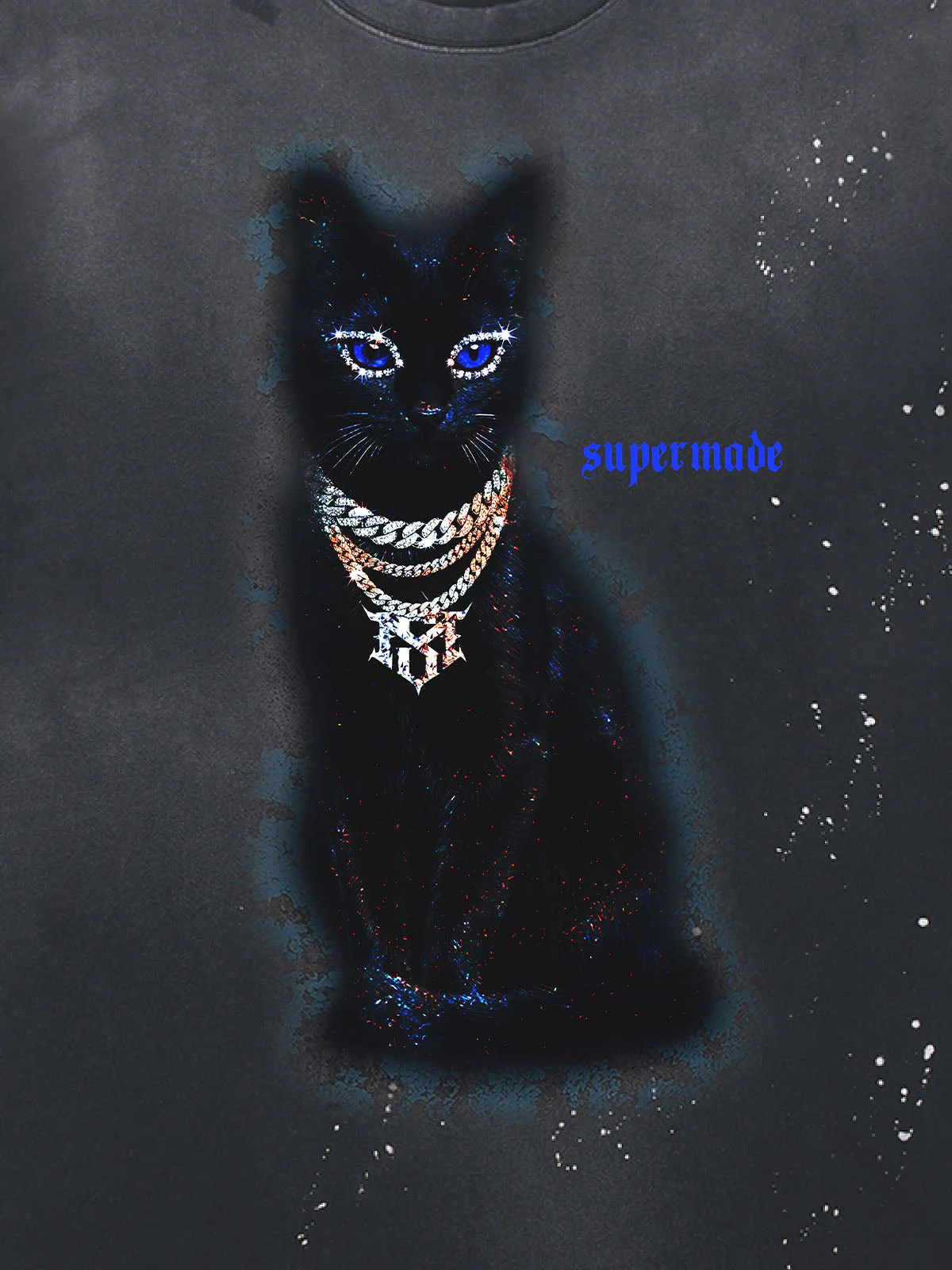 Splatter Design Chain Black Cat Graphic T-Shirt - Image 10