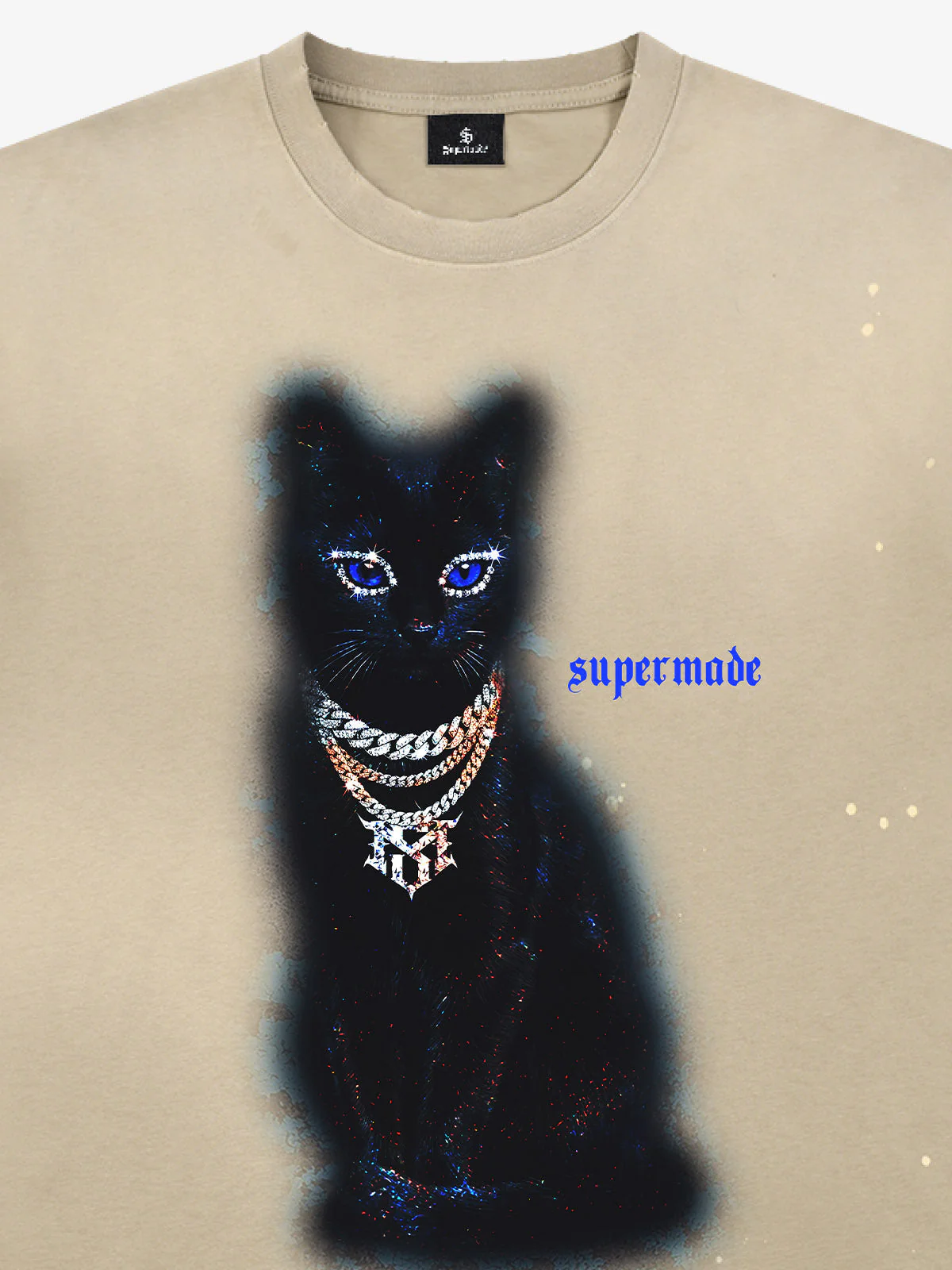 Splatter Design Chain Black Cat Graphic T-Shirt - Image 2