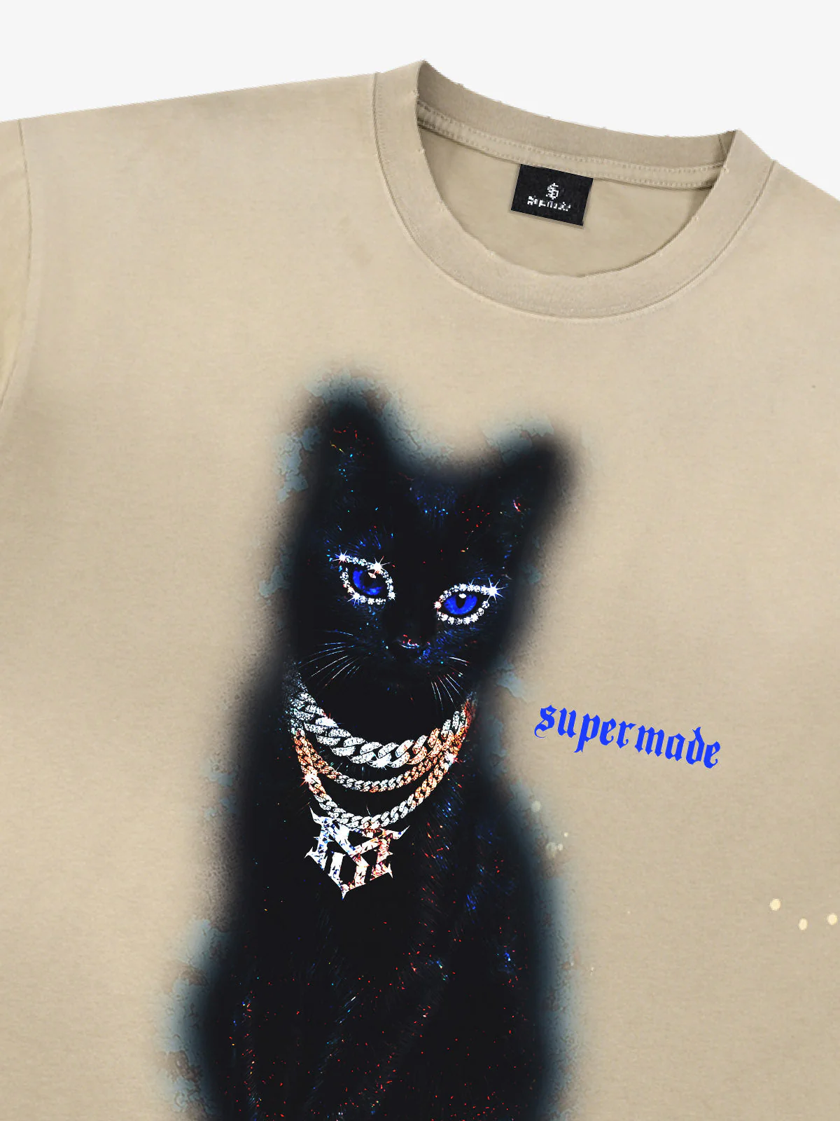 Splatter Design Chain Black Cat Graphic T-Shirt - Image 3