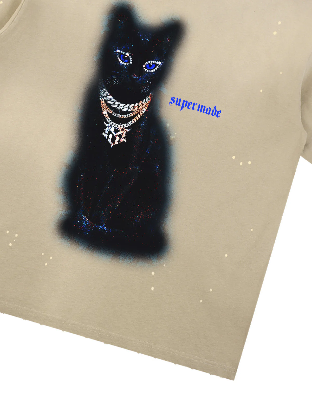 Splatter Design Chain Black Cat Graphic T-Shirt - Image 4