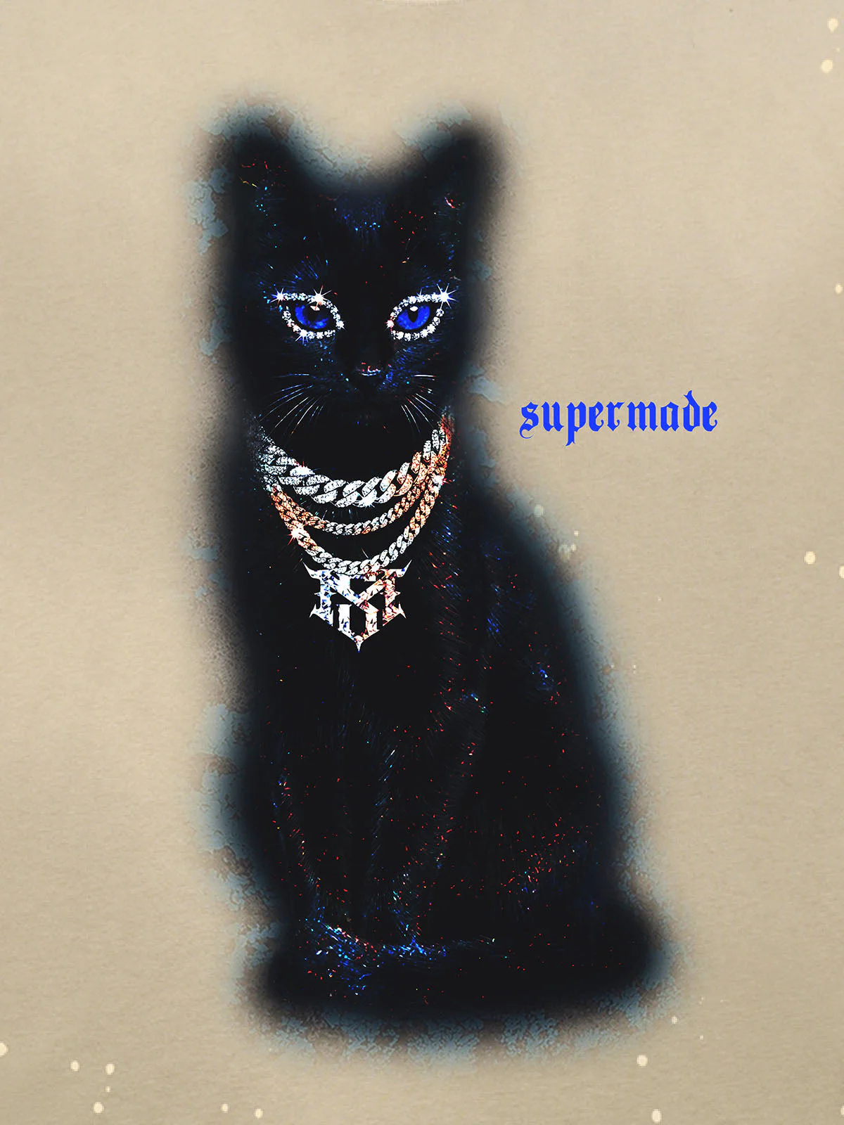 Splatter Design Chain Black Cat Graphic T-Shirt - Image 5