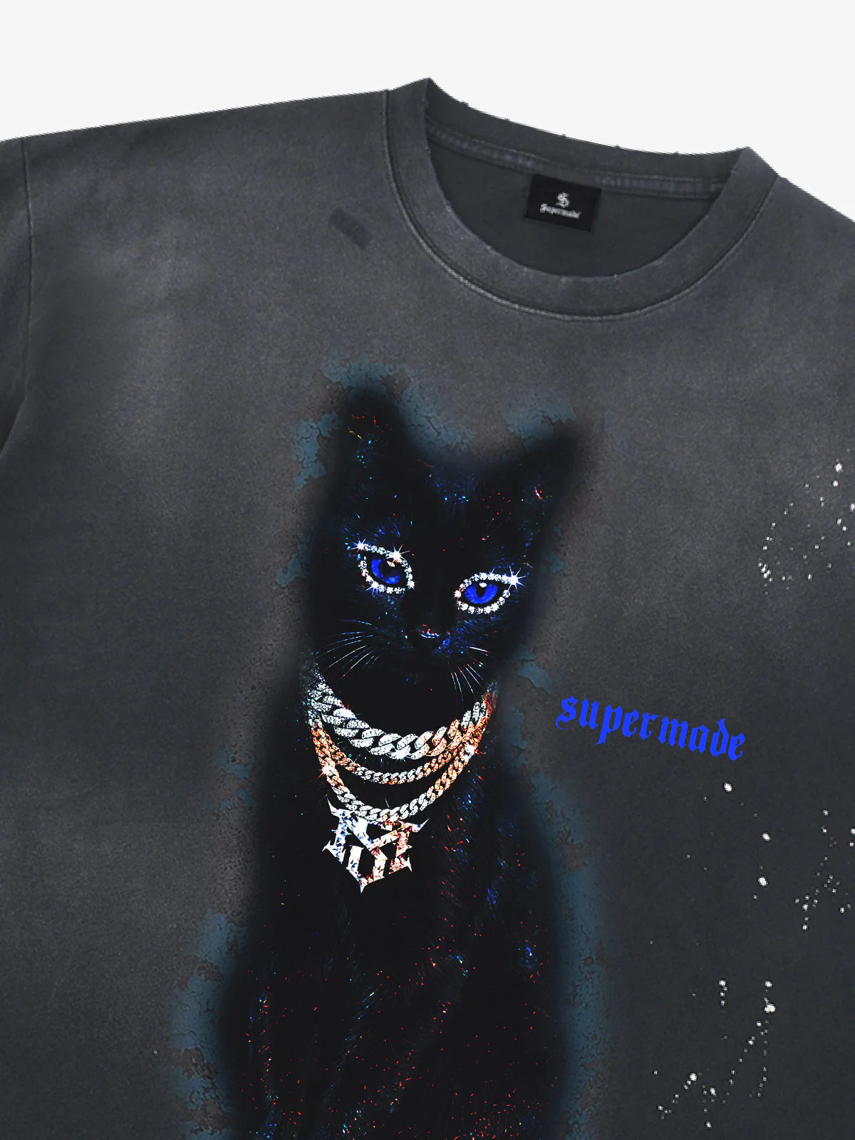 Splatter Design Chain Black Cat Graphic T-Shirt - Image 8