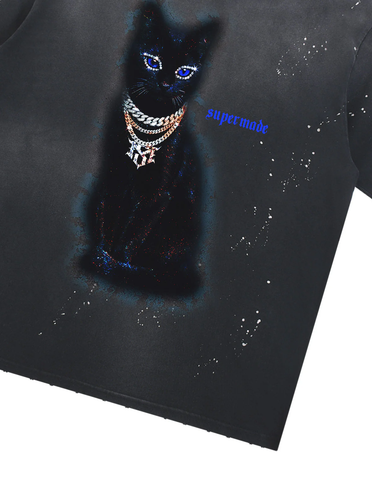 Splatter Design Chain Black Cat Graphic T-Shirt - Image 9