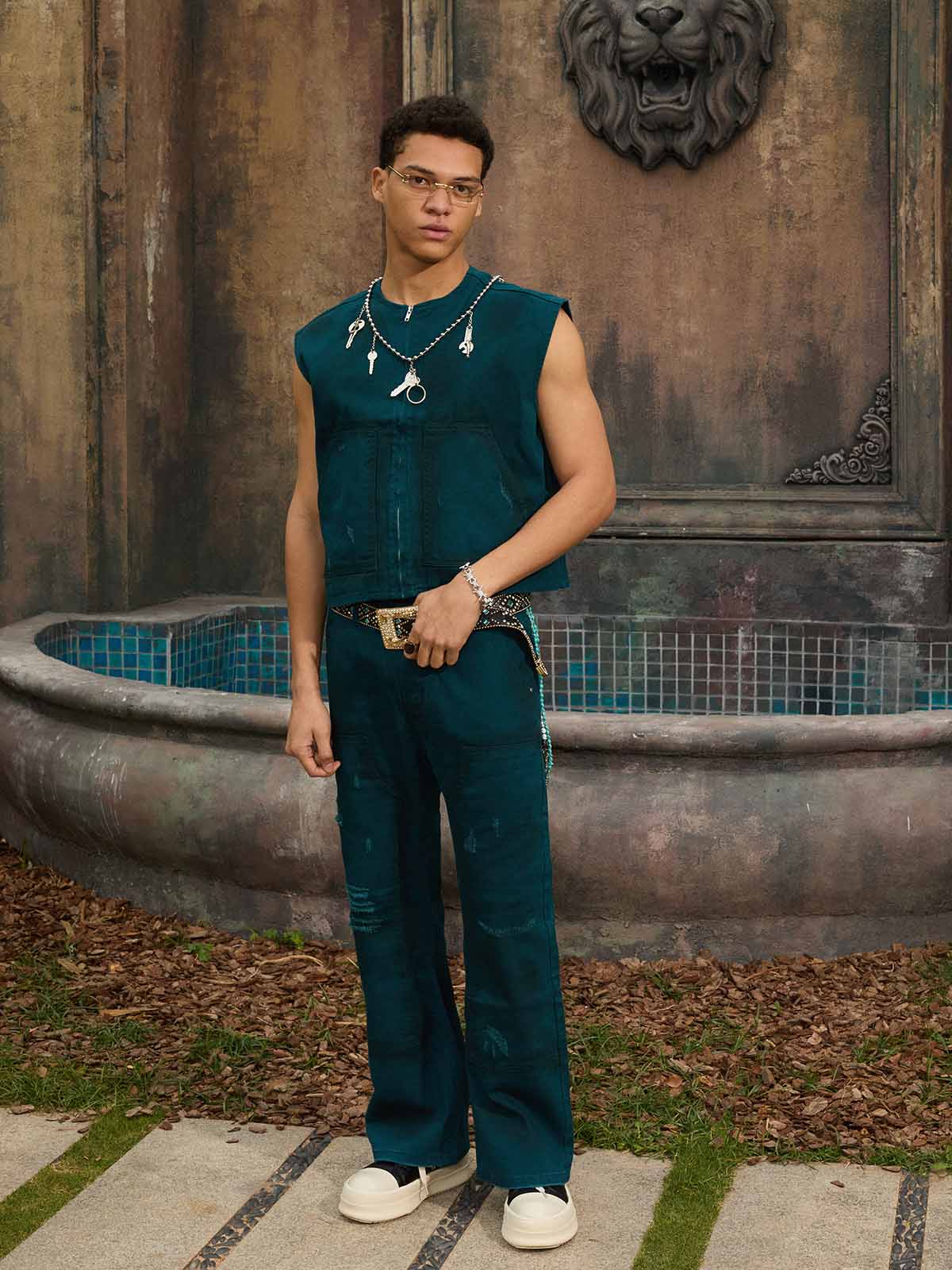 Spray Wash Distressed Straight Leg Denim Jeans - Image 4