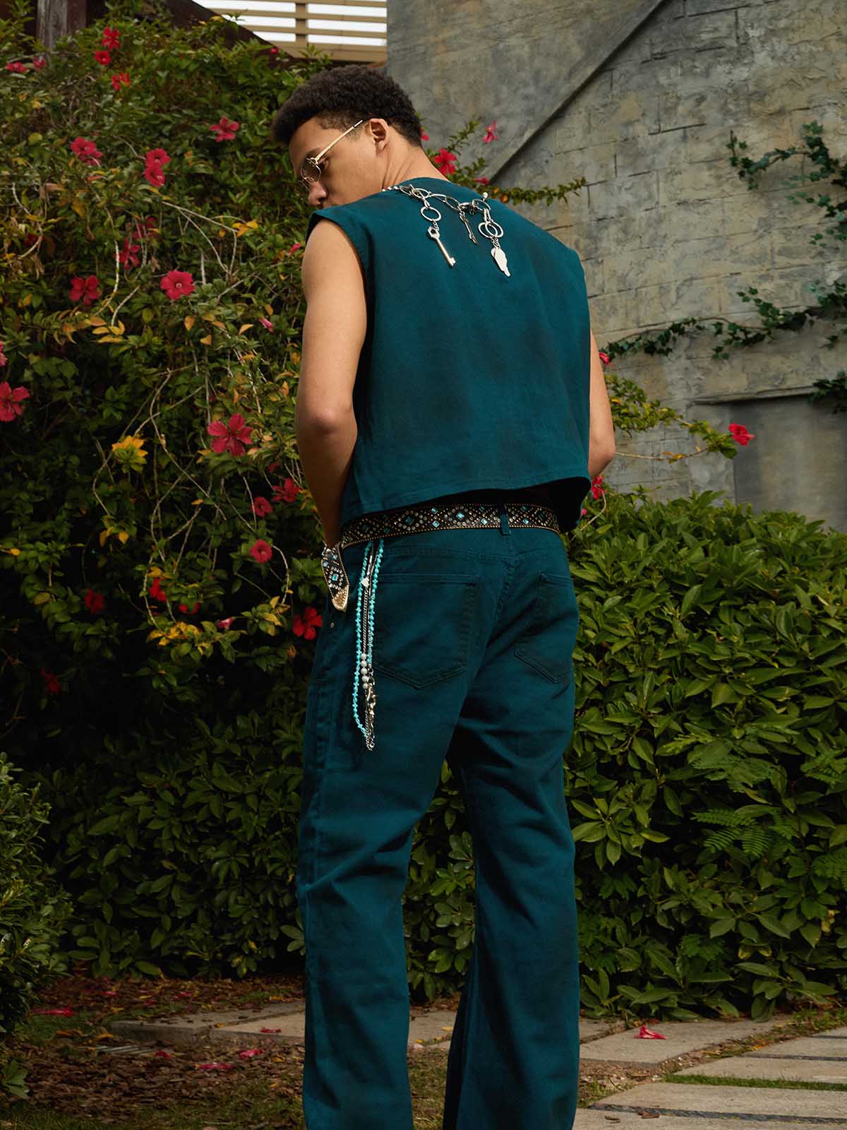 Spray Wash Distressed Straight Leg Denim Jeans - Image 7
