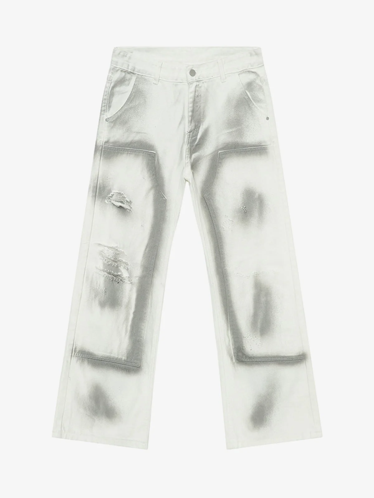 Spray Wash Distressed Straight Leg Denim Jeans - Image 8