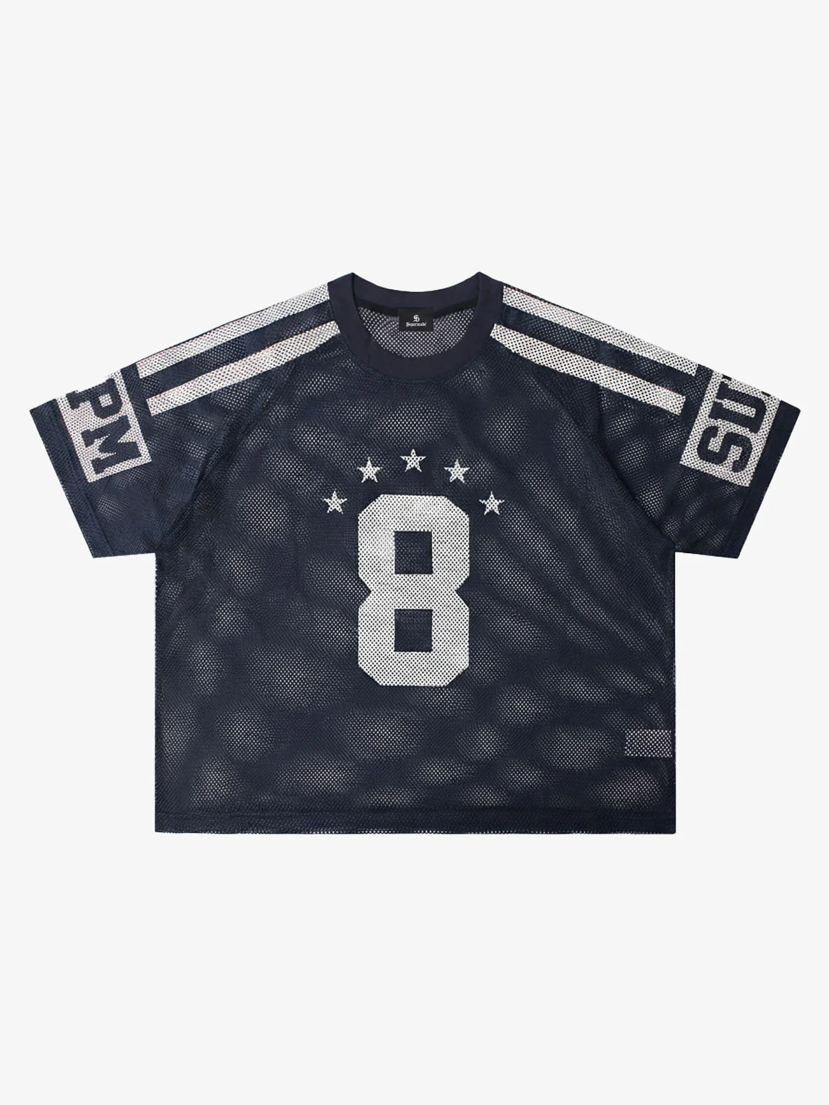 Star Design Number 8 Cropped Sleeve Stripes Jersey T-Shirt - Image 2