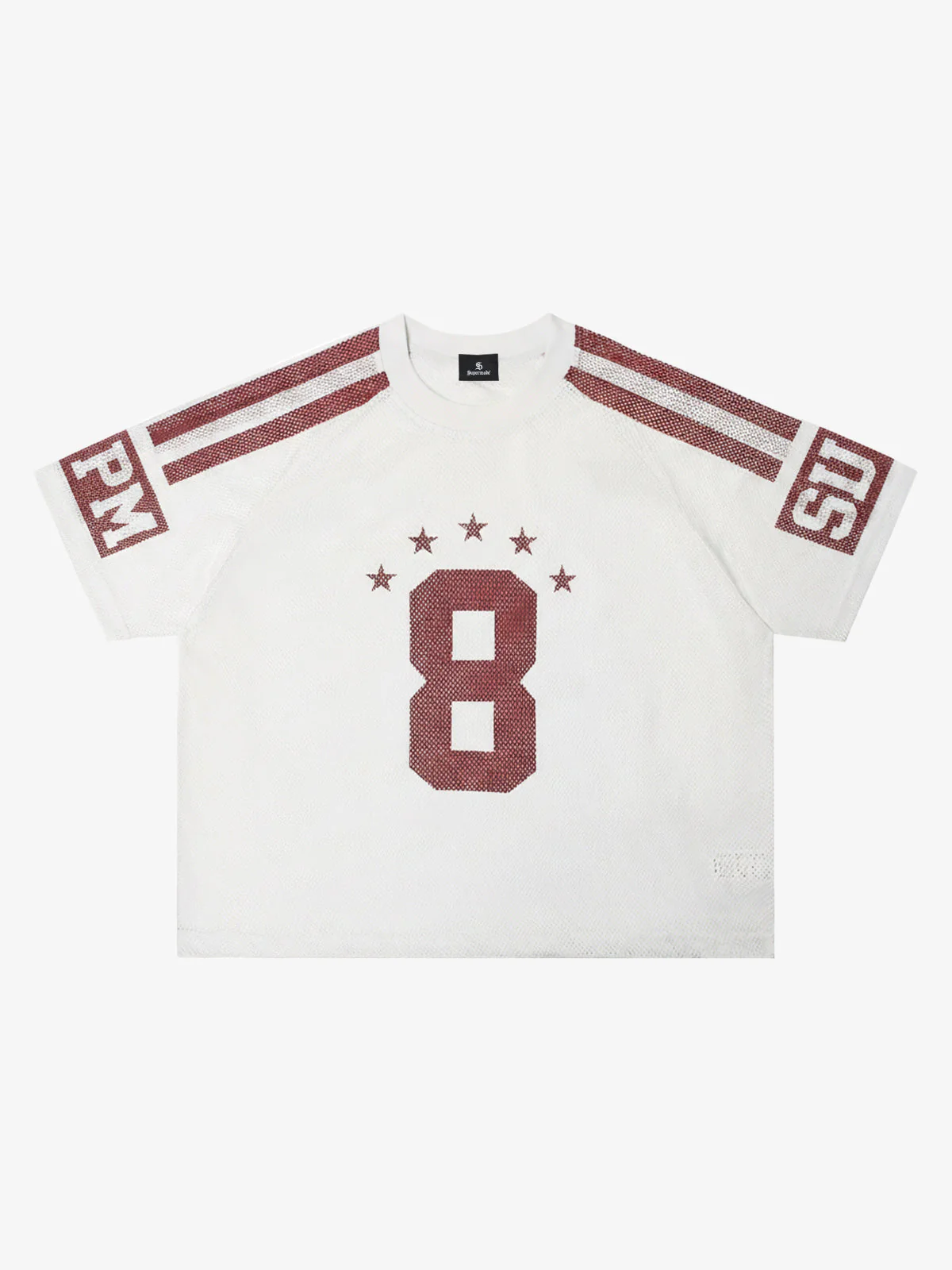 Star Design Number 8 Cropped Sleeve Stripes Jersey T-Shirt - Image 6