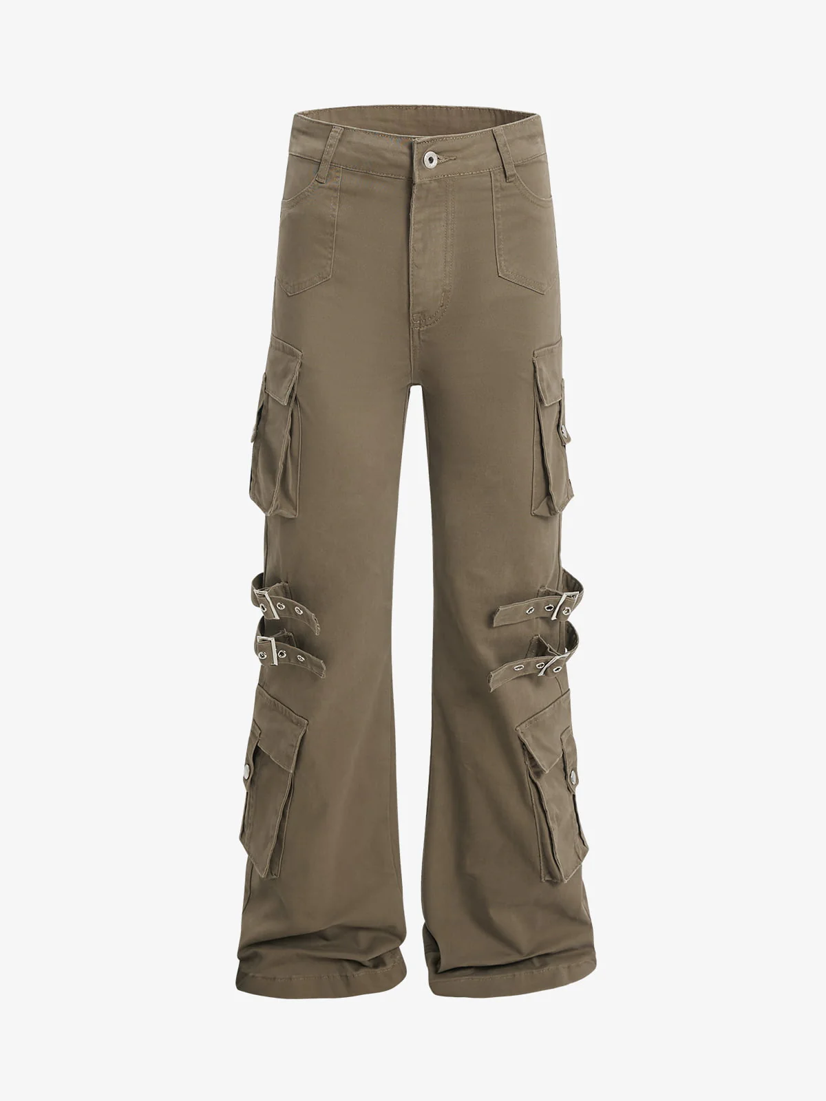 Strap Detail Cargo Flare Cotton Pants