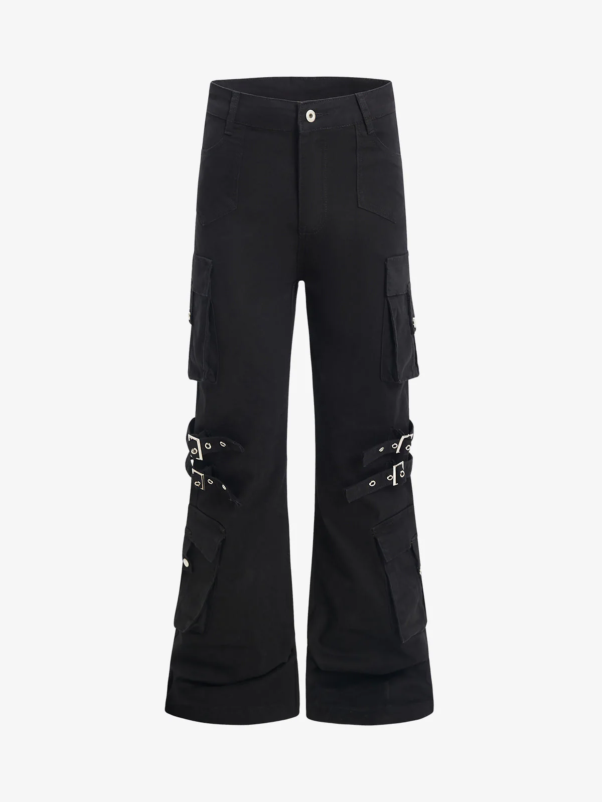 Strap Detail Cargo Flare Cotton Pants - Image 2
