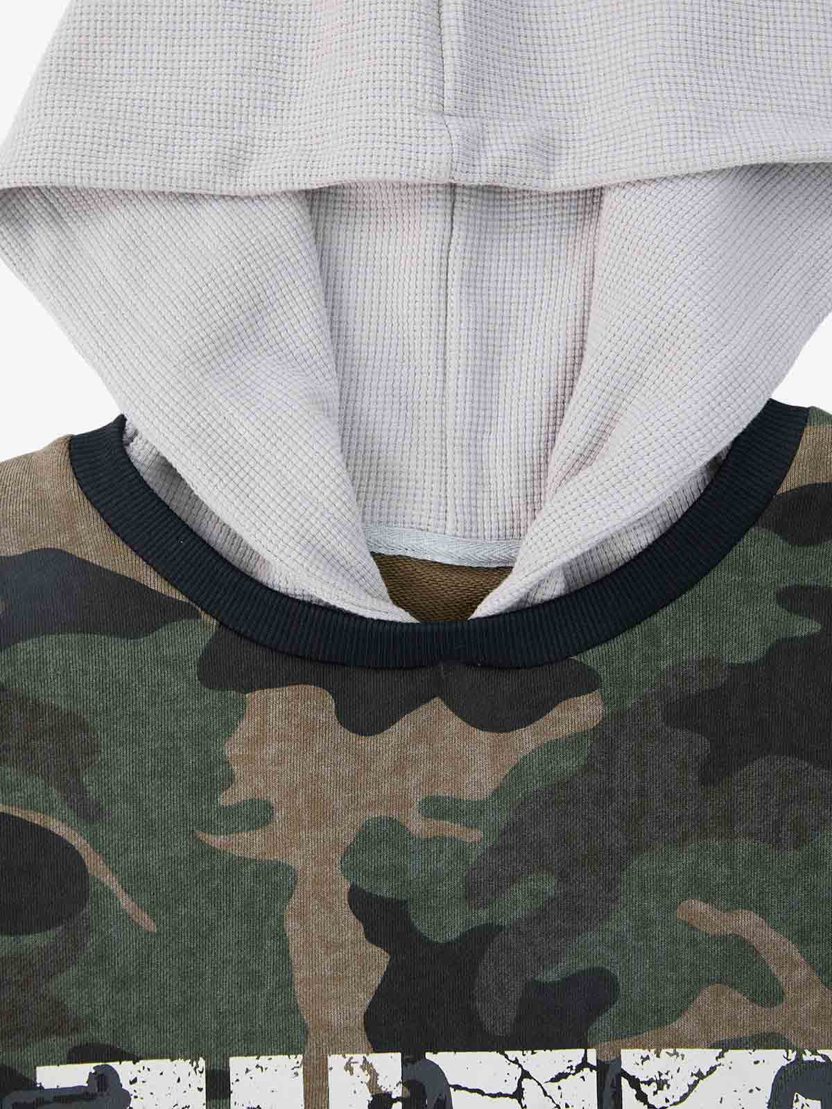 Street Camouflage Patchwork Faux Two-Piece Hooded Top - Image 8