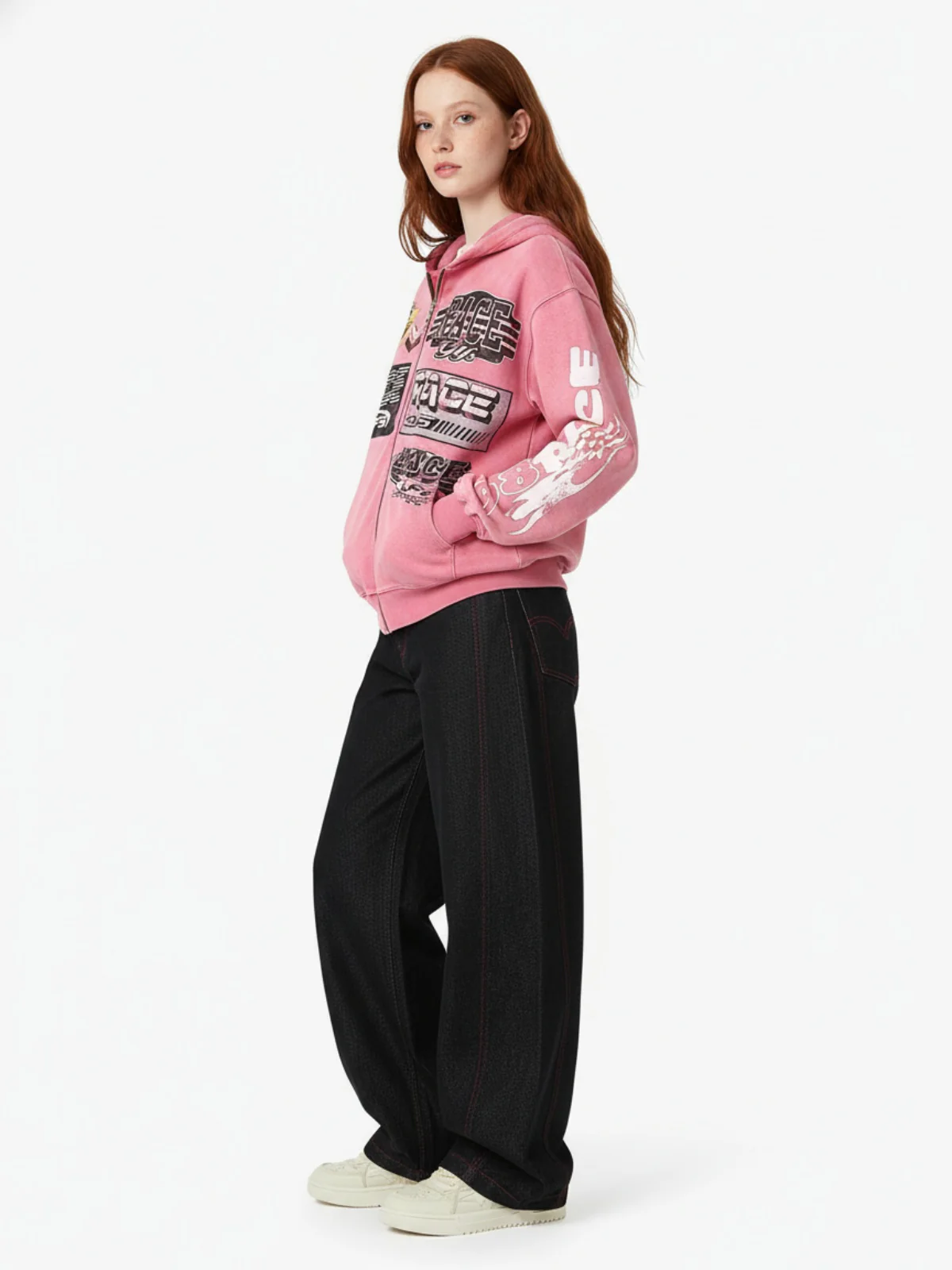 Street Culottes Red Stitching Barrel Jeans - Image 5