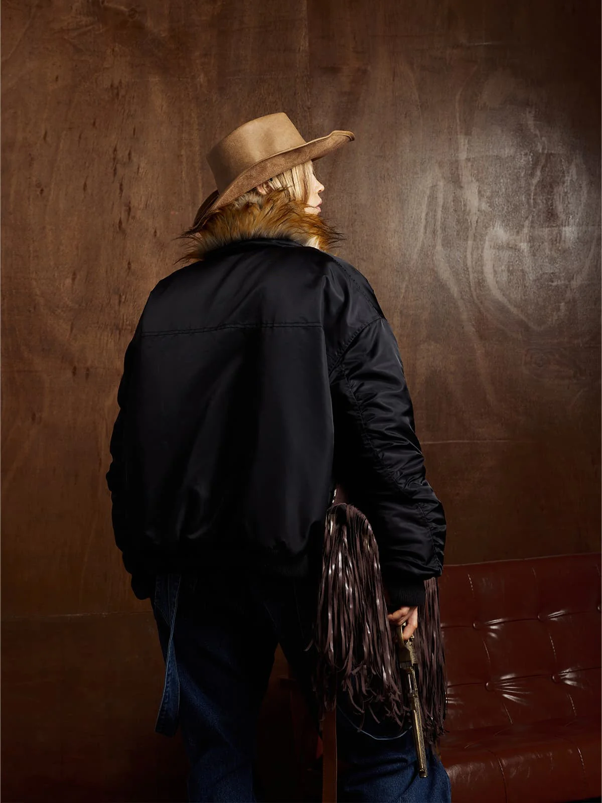 Street Dark Shadow Fur Collar Quilted Bomber Jacket - Image 3