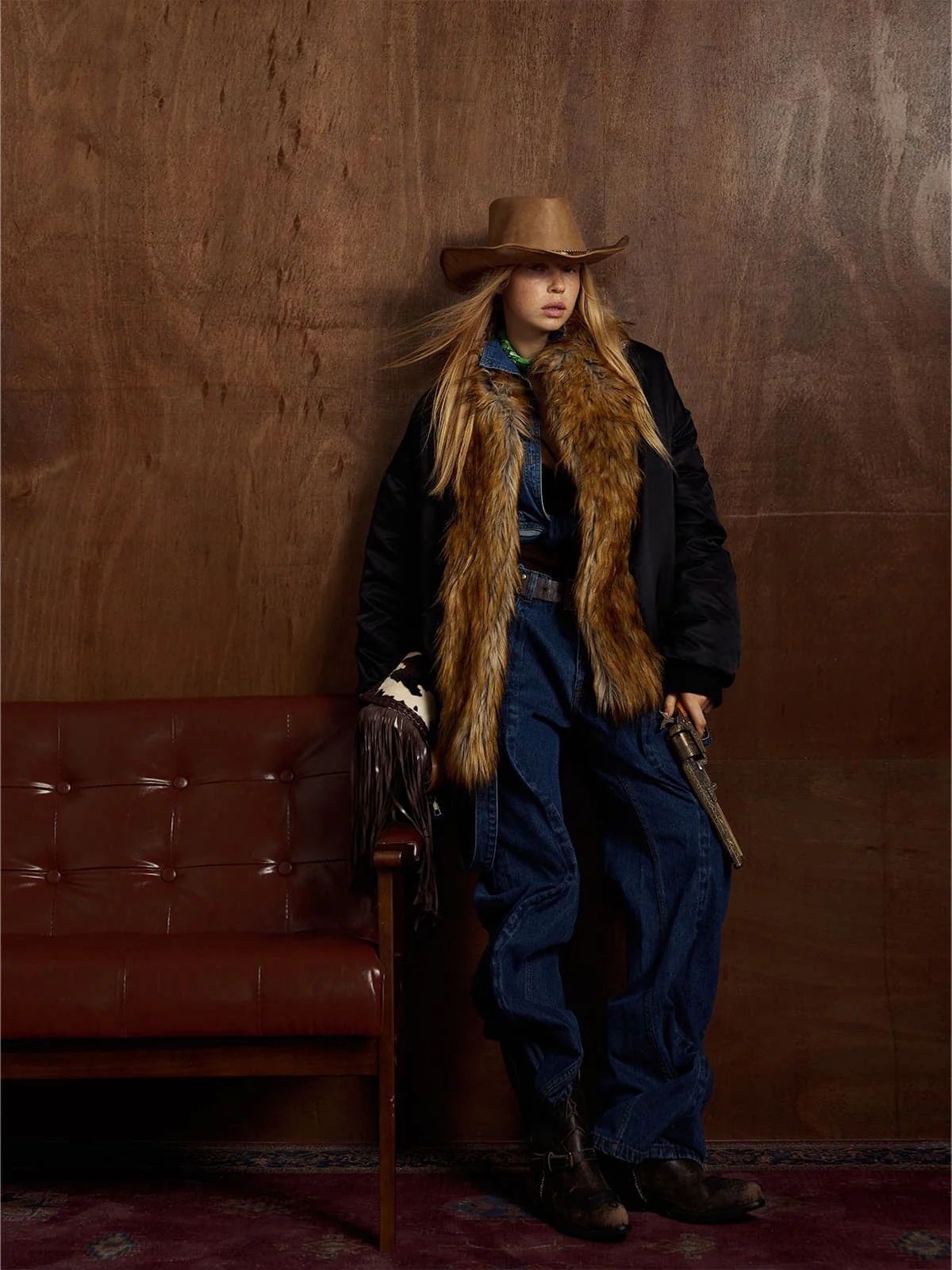 Street Dark Shadow Fur Collar Quilted Bomber Jacket - Image 5