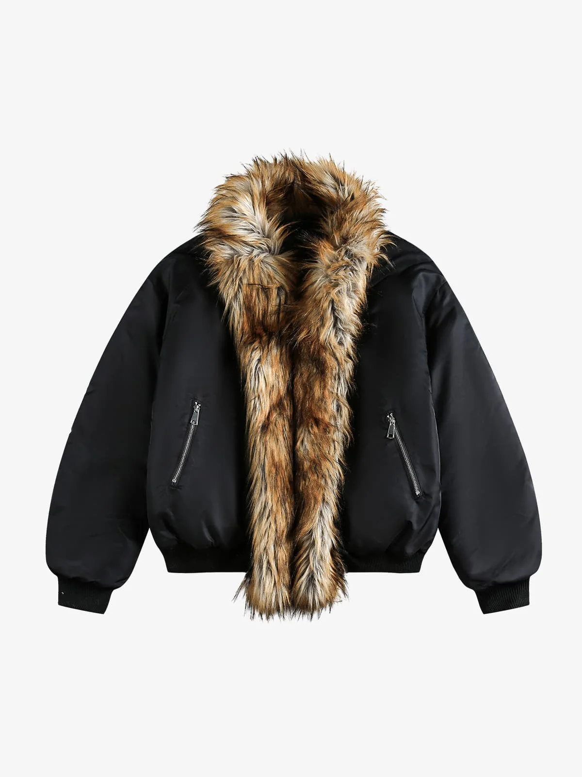 Street Dark Shadow Fur Collar Quilted Bomber Jacket - Image 8