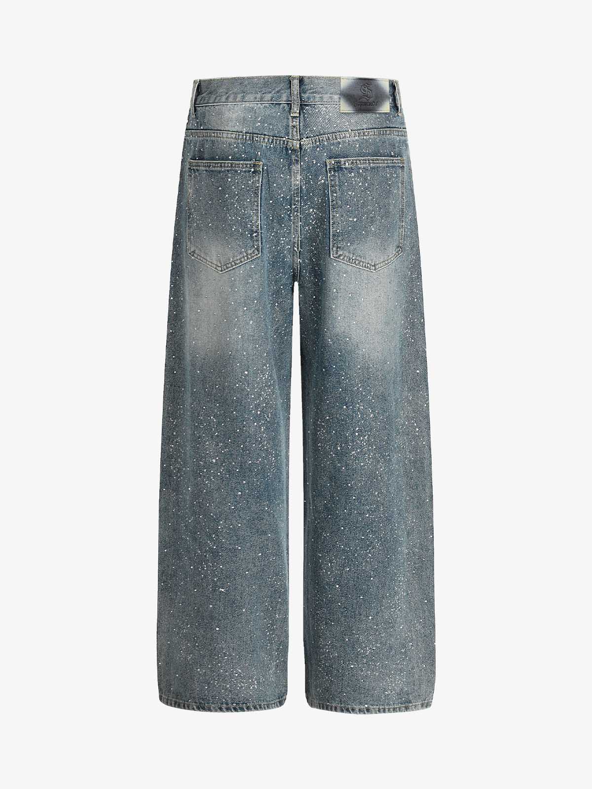 Street Distressed Washed Diamond Patch Jeans - Image 2