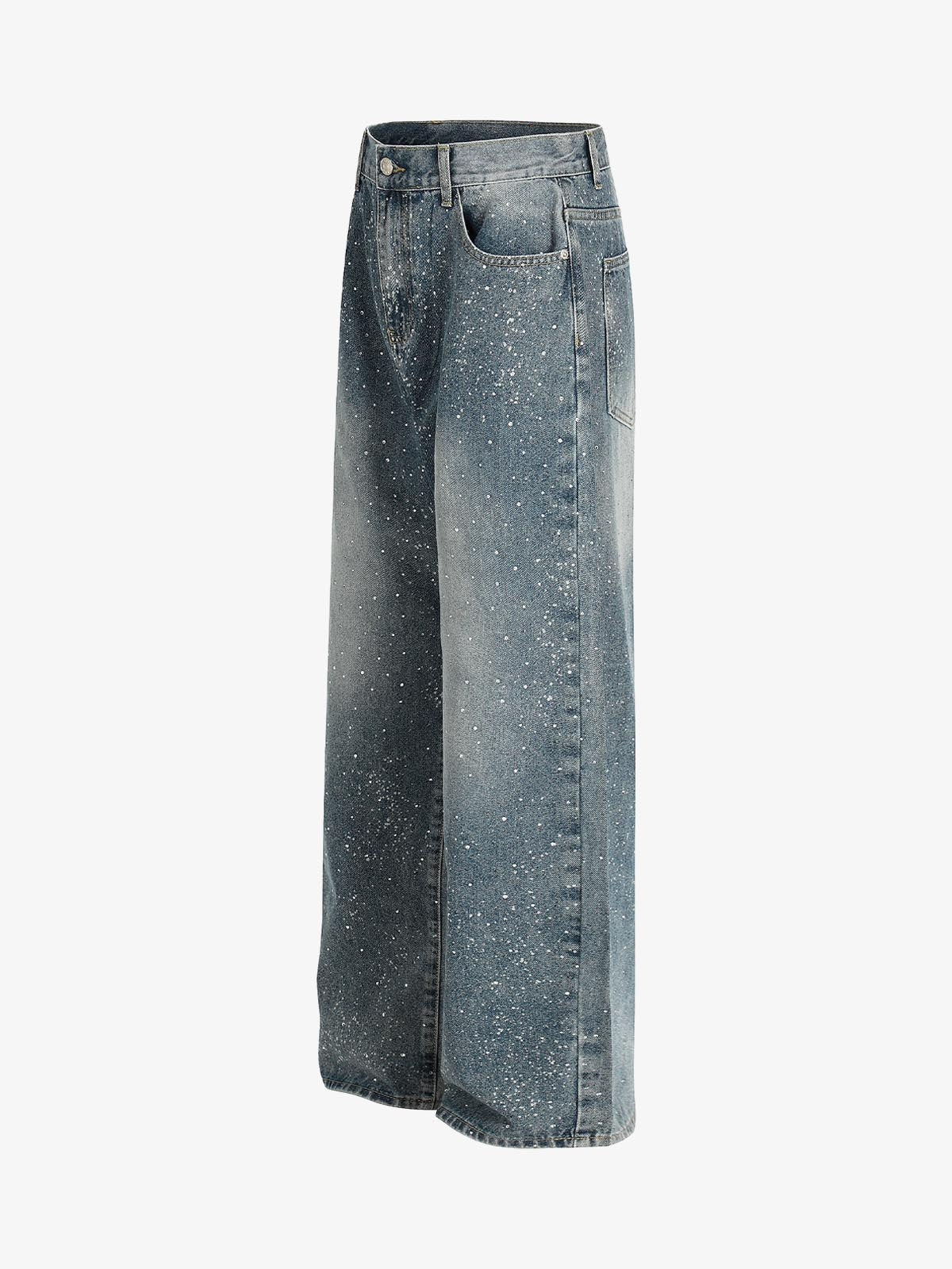 Street Distressed Washed Diamond Patch Jeans - Image 3