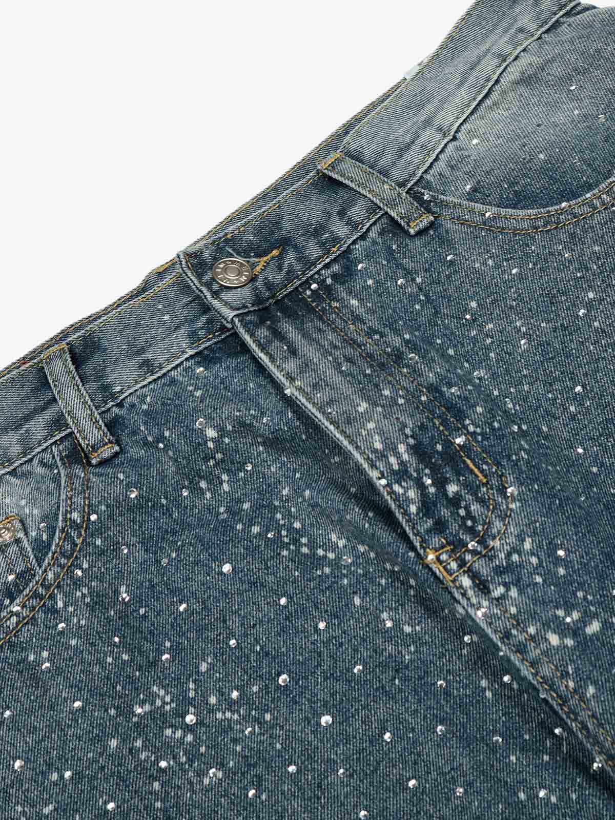 Street Distressed Washed Diamond Patch Jeans - Image 4