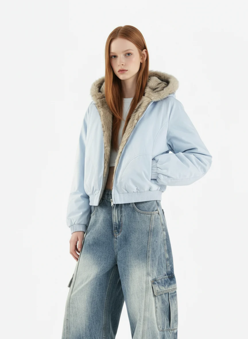 Street Faux Fur Collar Hooded Windproof Padded Jacket