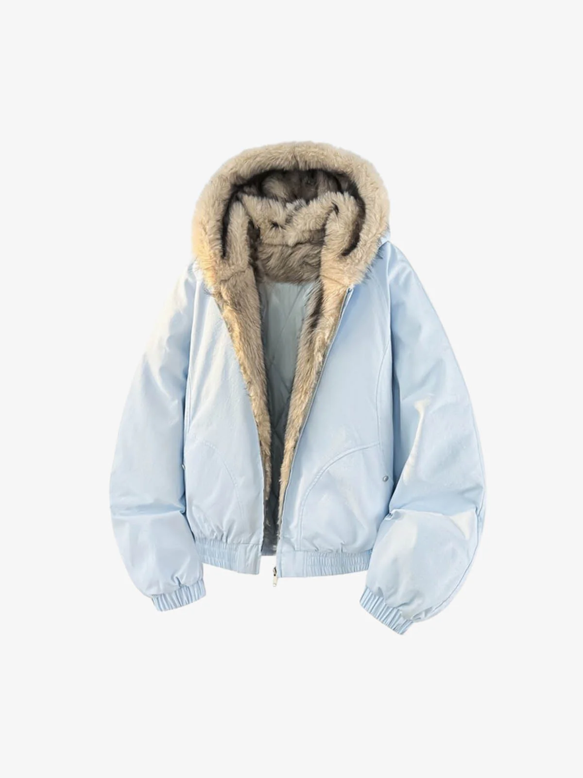 Street Faux Fur Collar Hooded Windproof Padded Jacket - Image 11