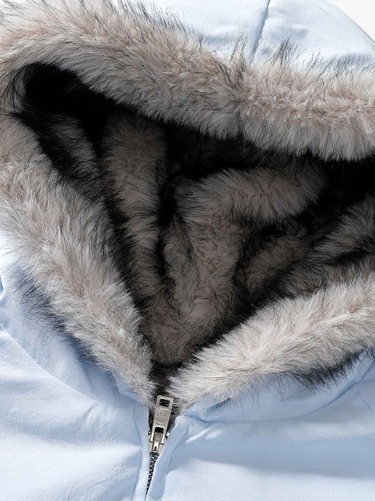 Street Faux Fur Collar Hooded Windproof Padded Jacket - Image 14