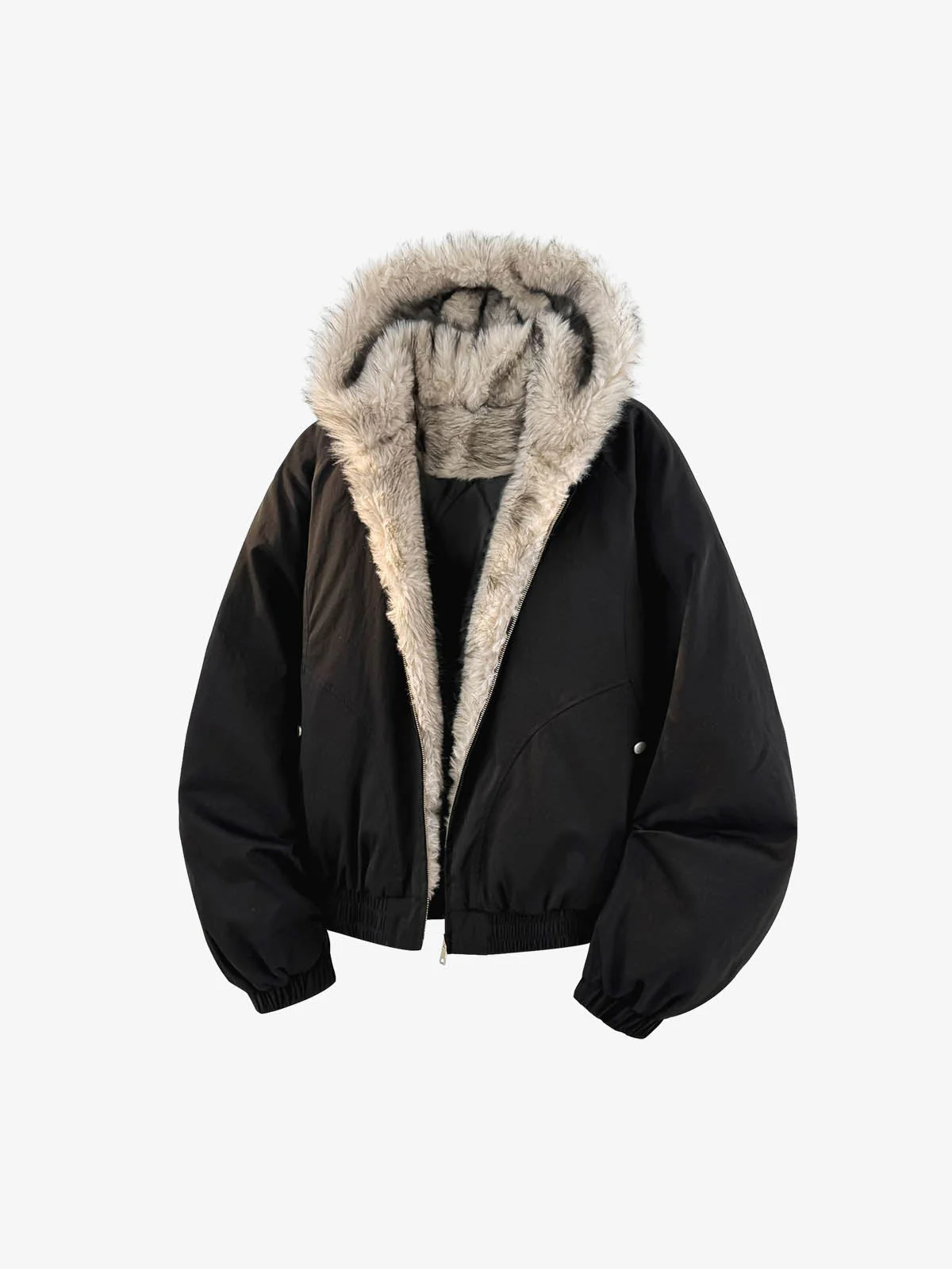 Street Faux Fur Collar Hooded Windproof Padded Jacket - Image 3