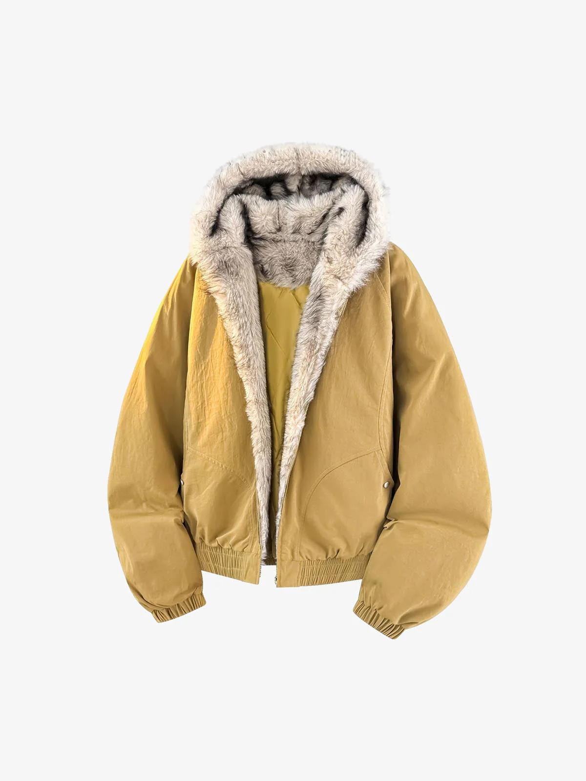 Street Faux Fur Collar Hooded Windproof Padded Jacket - Image 4