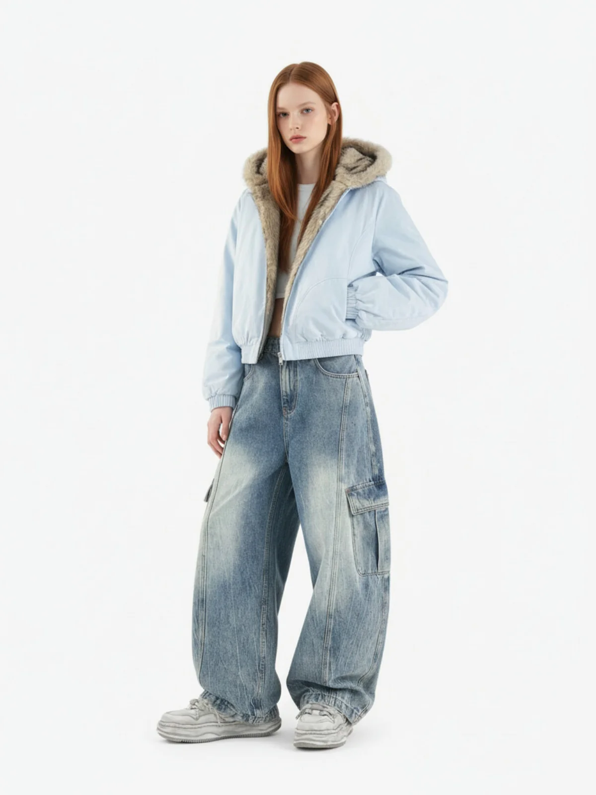 Street Faux Fur Collar Hooded Windproof Padded Jacket - Image 5