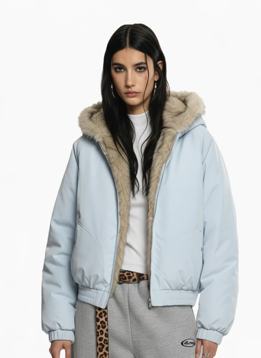 Street Faux Fur Collar Hooded Windproof Padded Jacket - Image 8