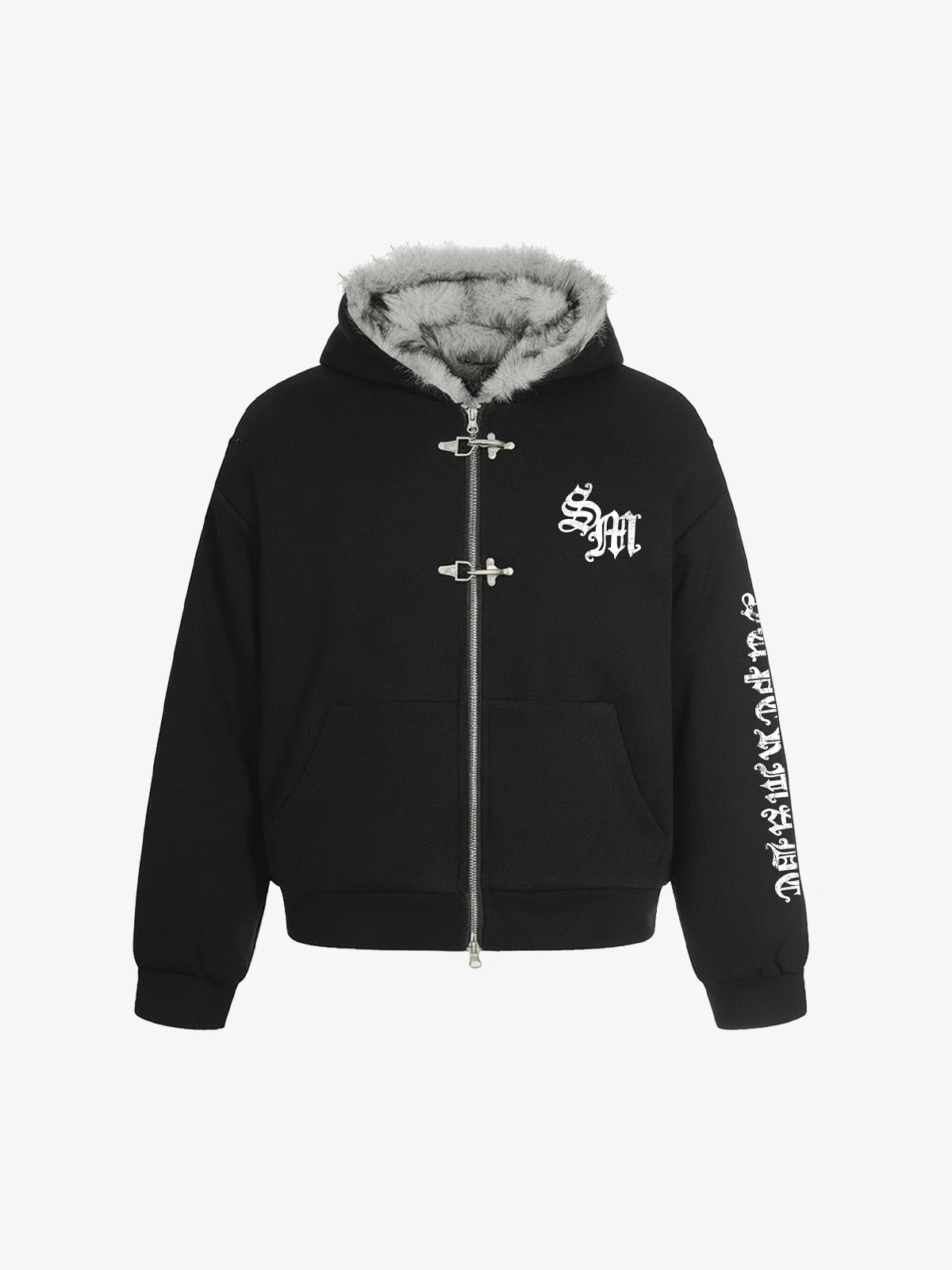 Street Faux Fur Trim Gothic Letter Print Padded Jacket