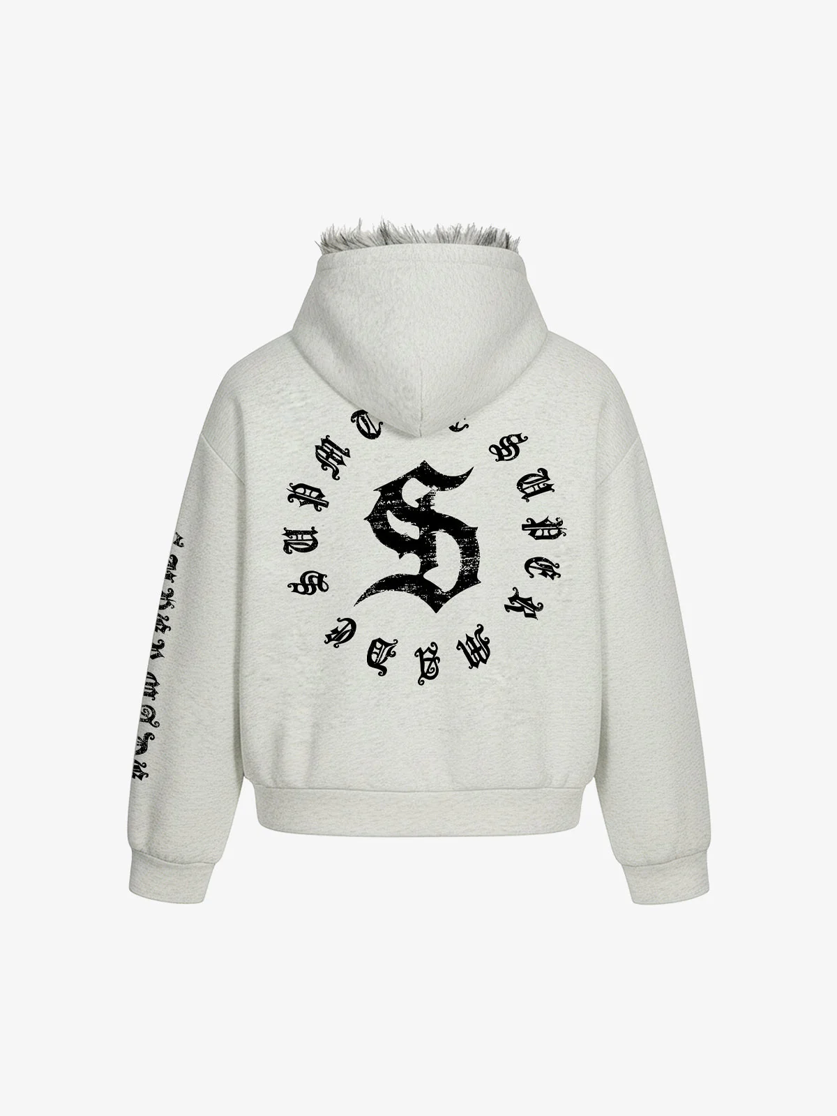 Street Faux Fur Trim Gothic Letter Print Padded Jacket - Image 2